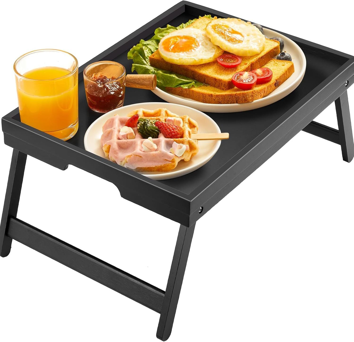 SURFOU Tabletttisch Bambus Betttablett Klappbar Frühstückstablett Laptoptablett (Klappbares Betttablett aus Bambus mit faltbaren Beinen und Tragegriffen – vielseitig als Frühstückstablett, Laptoptisch, Serviertablett und Sofatisch für Bett, Sofa und Pickn