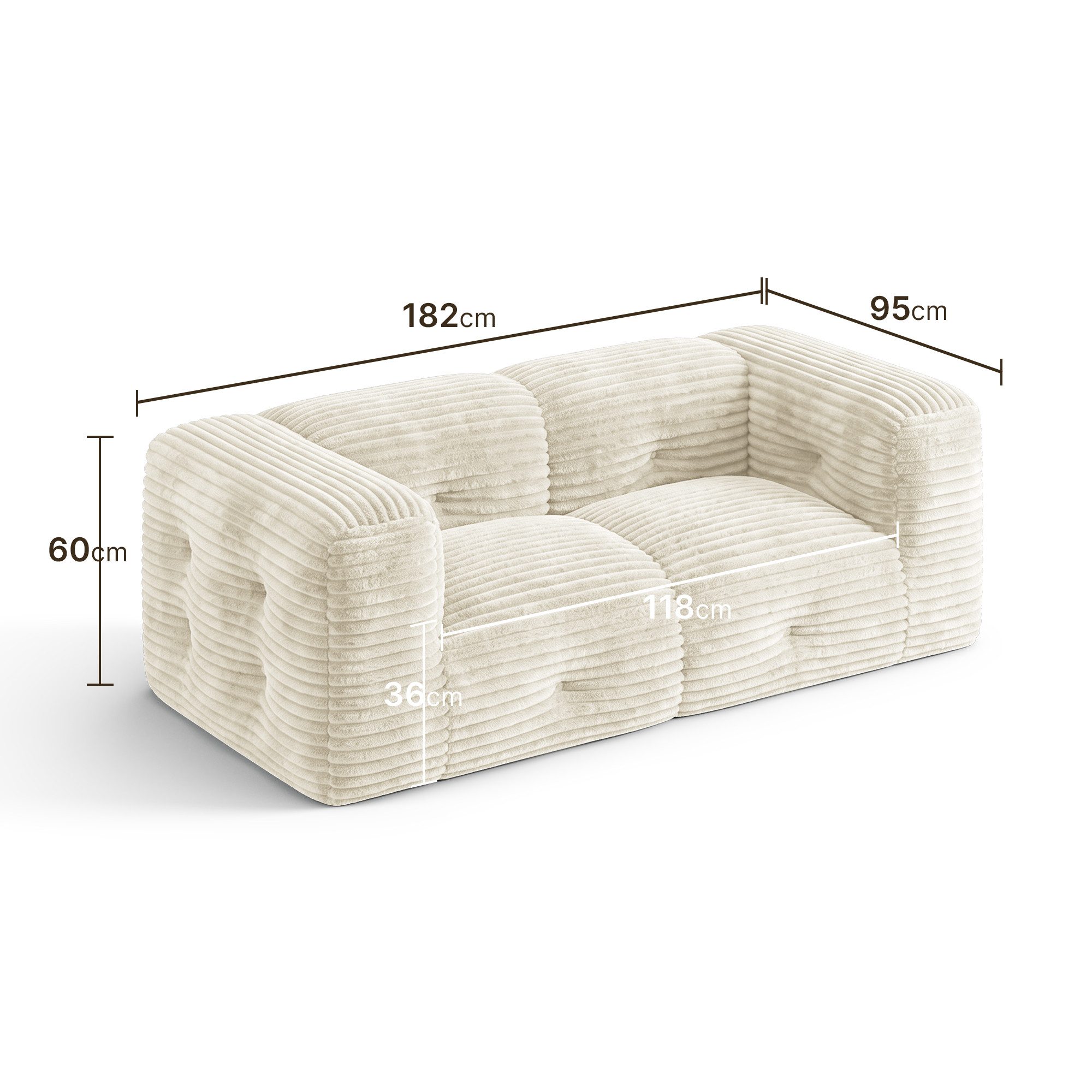Bealife 2-Sitzer Cord-Sofa mit extra breiten Armlehnen, Keine Montage erforderlich – Bild 2 von 5