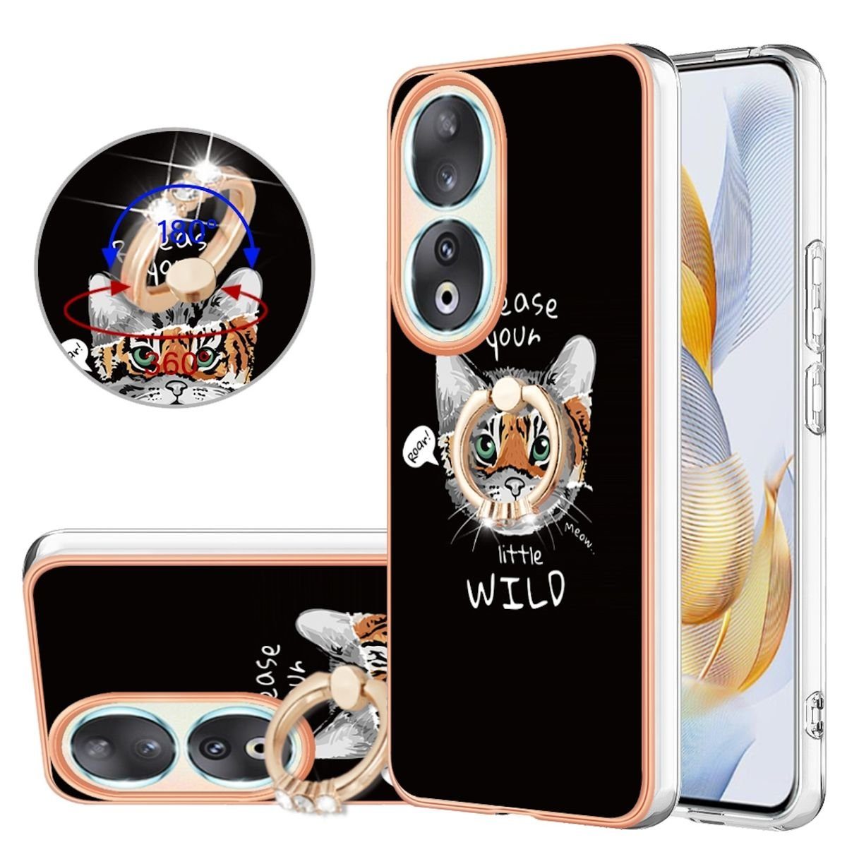 Wigento Handyhülle Für Honor 90 5G Design Series TPU / PC Handy Hülle Cover Etuis + Ring