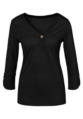 LASCANA 3/4-Arm-Shirt mit modischen Ärmeldetails und V-Ausschnitt, Blusenshirt