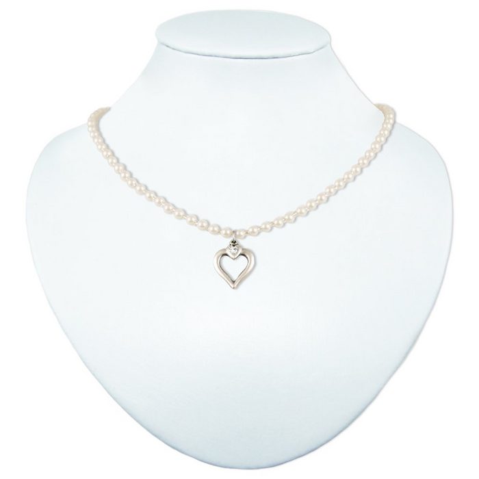 LUISIA® Perlenkette Halskette Eva mit Herzanhänger (1-tlg. inkl. Schmuckbox)