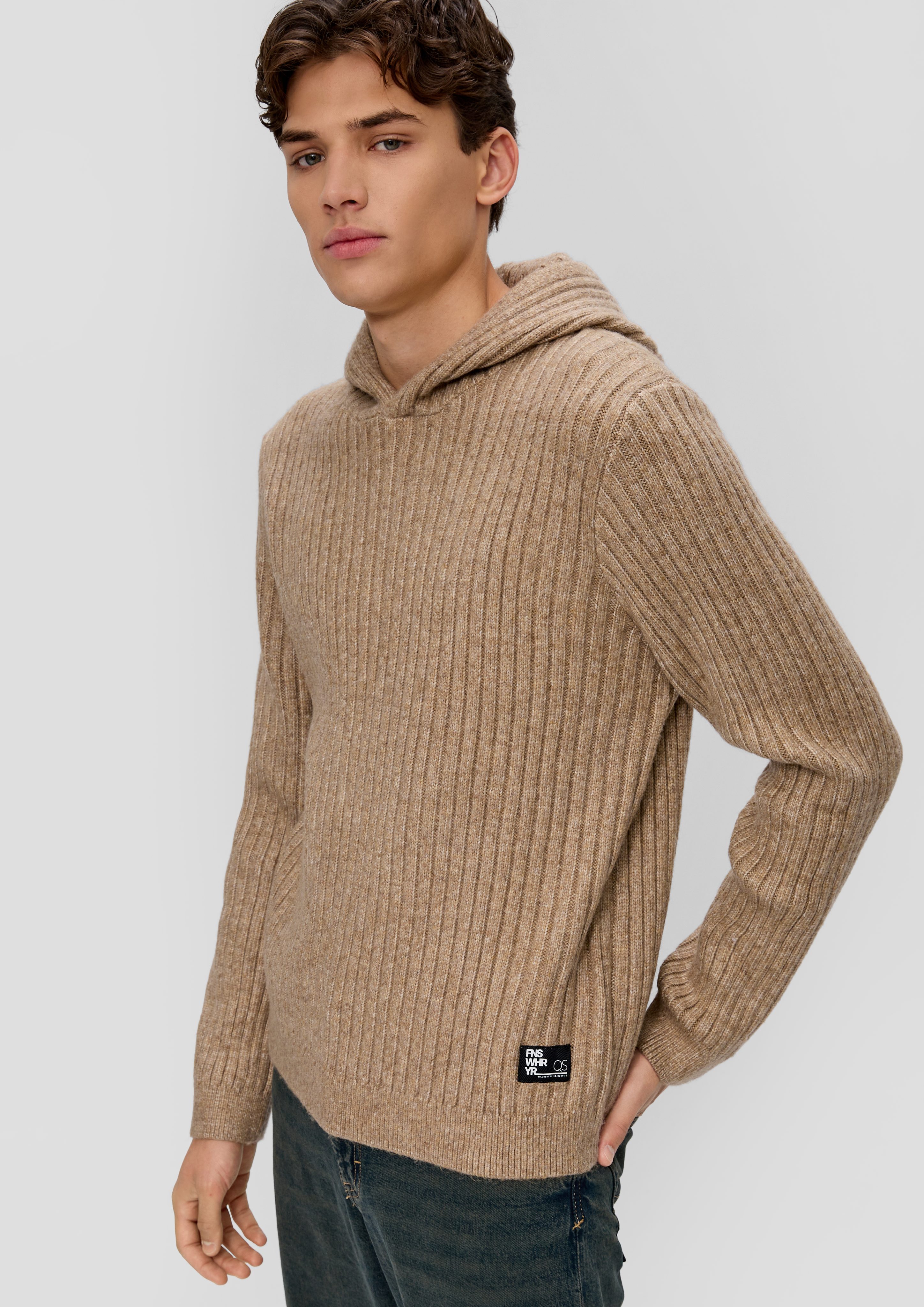 Strickpullover Strick-Hoodie mit Rippstruktur