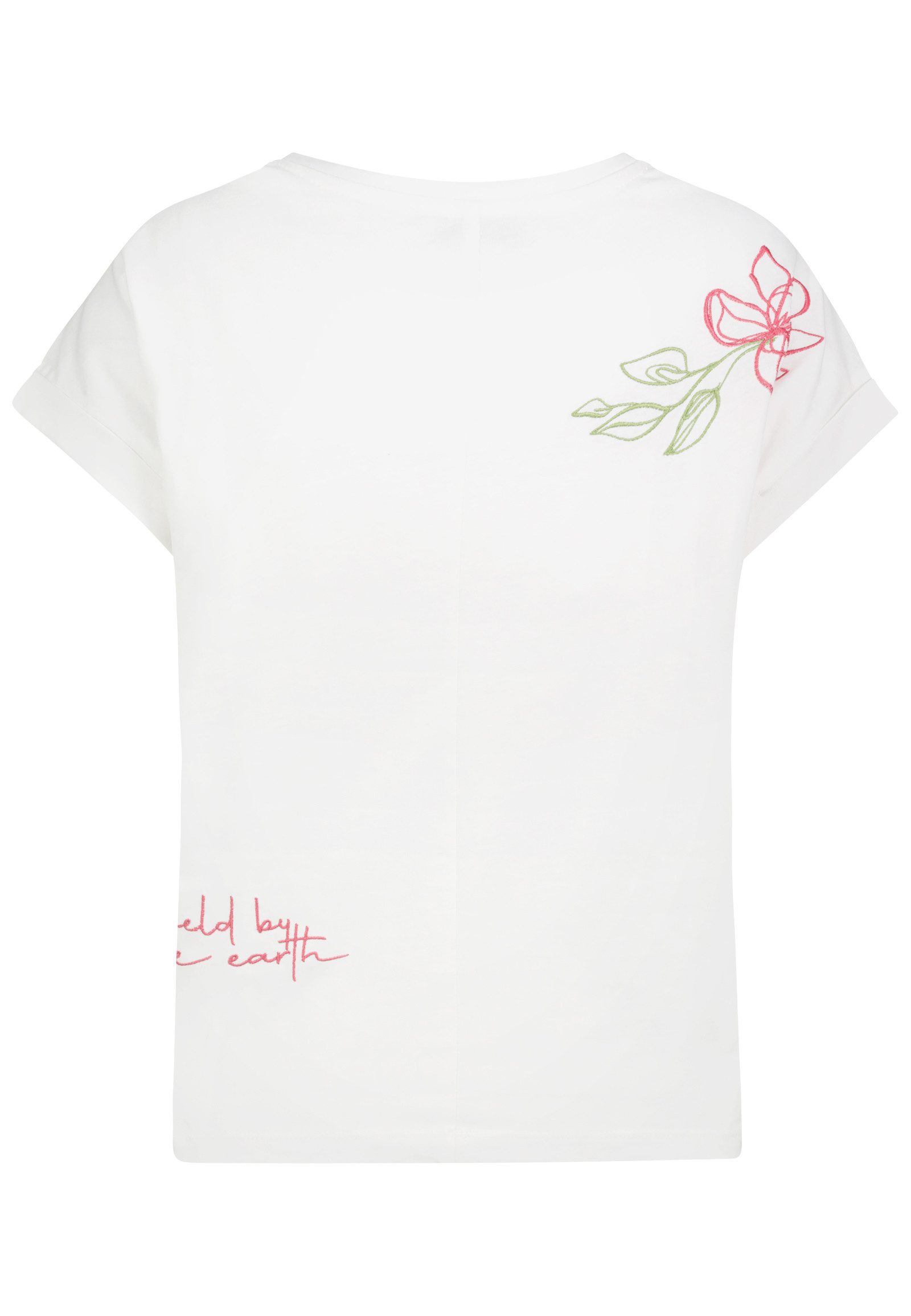 Eight2Nine T-Shirt Damen Baumwollshirt mit floralen Stickereien unterschiedliche Stickmotive, angeschnittene Ärmel