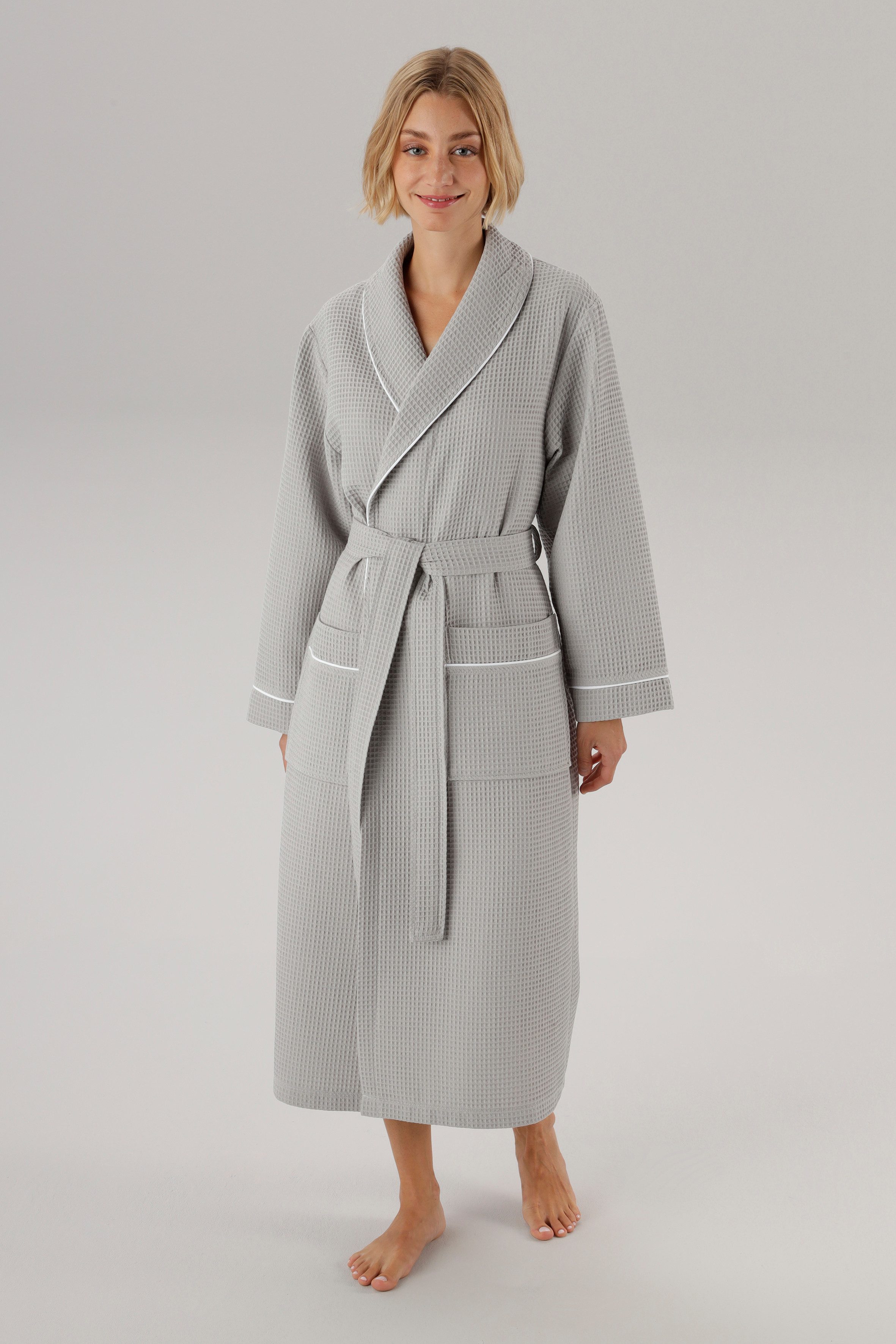 OTTO home Unisex-Bademantel Nora, Standard & Premium, leichte Qualität, ideal für Sauna & Spa, Waffelpiqué, Gürtel, Damen & Herren, Kimono-Kragen, Waffelpiqué, Baumwolle, Reisebademantel