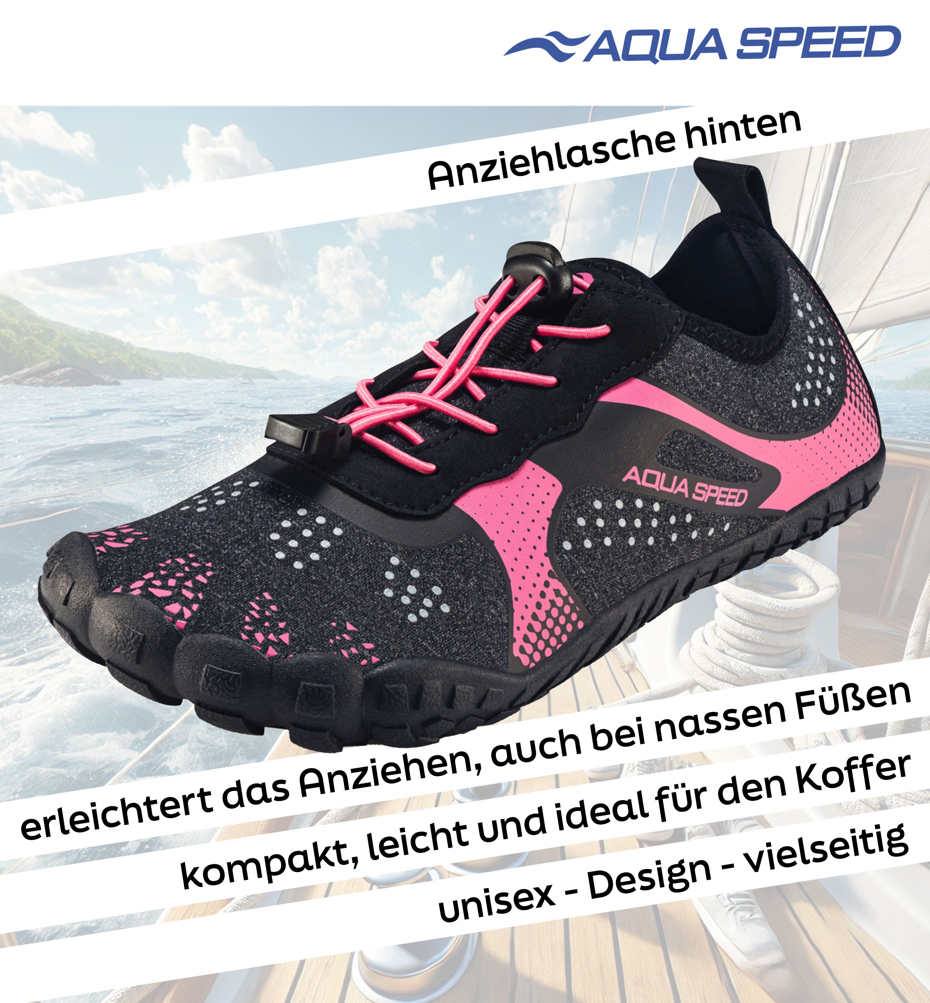 Aqua Speed Nautilus Schwimmschuhe Gr. 39 – Rosa + Handtuch im Set Wasserschuh (Wasserschuhe für Garten, Steg & Strand – praktisch & stabil) Lässt sich einfach reinigen – ausspülen, trocknen, fertig