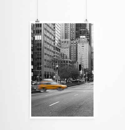 Sinus Art Poster 90x60cm Poster Naturfotografie Gelbes Taxi in New York City USA