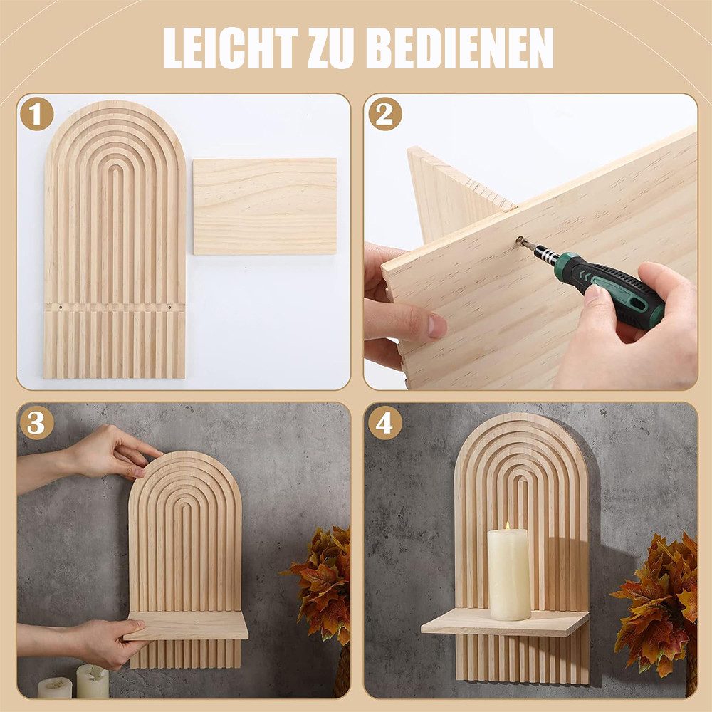 TUWENA Wandregal 2 Stück Wandregal Holz, Boho Wanddeko, Klein Pflanzregal Holzregal, 2-tlg., Wand Regale für Schlafzimmer, Wohnzimmer, Badezimmer, Balkon, Küche – Bild 5 von 5