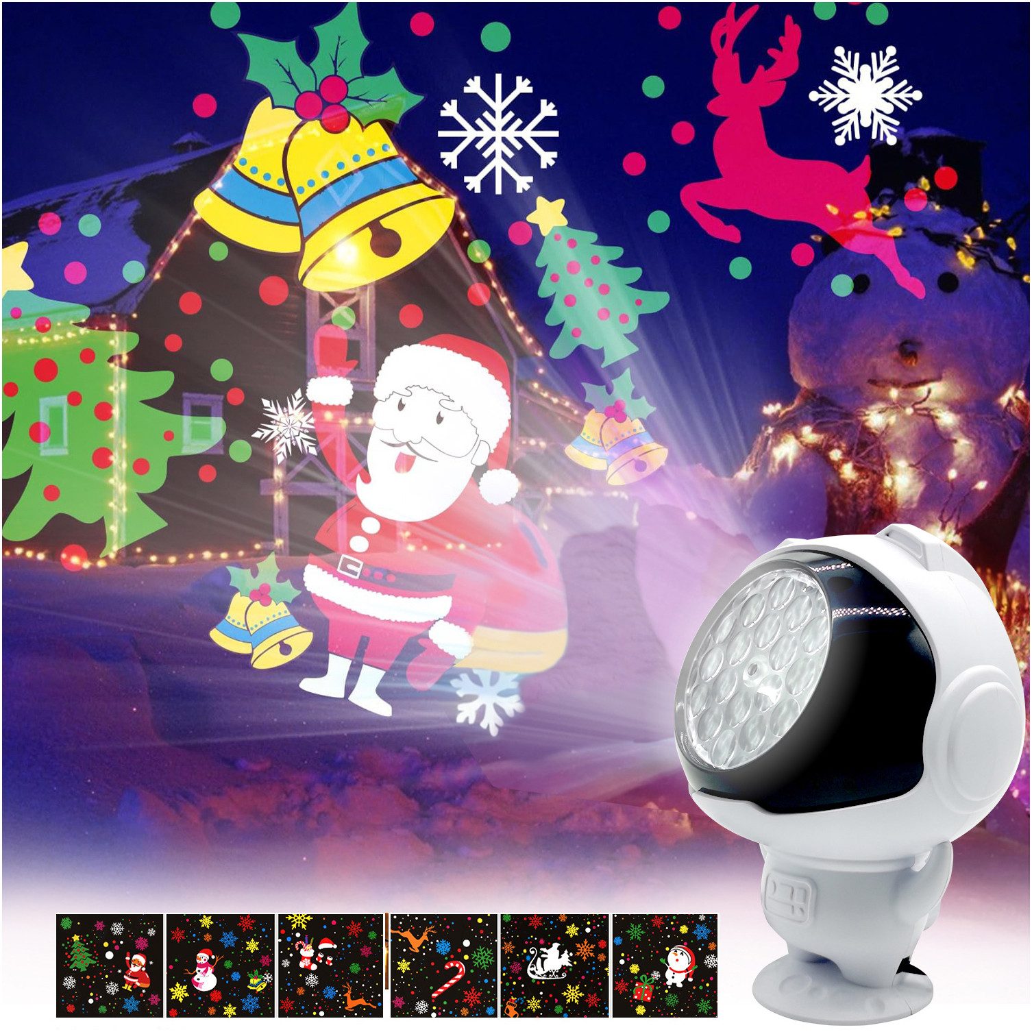 Sunicol Projektionslampe Astronaut Schneeflocken Projektor Lichter für Weihnachten Party, USB Projektor Schneefall-Effekt für Dekoration