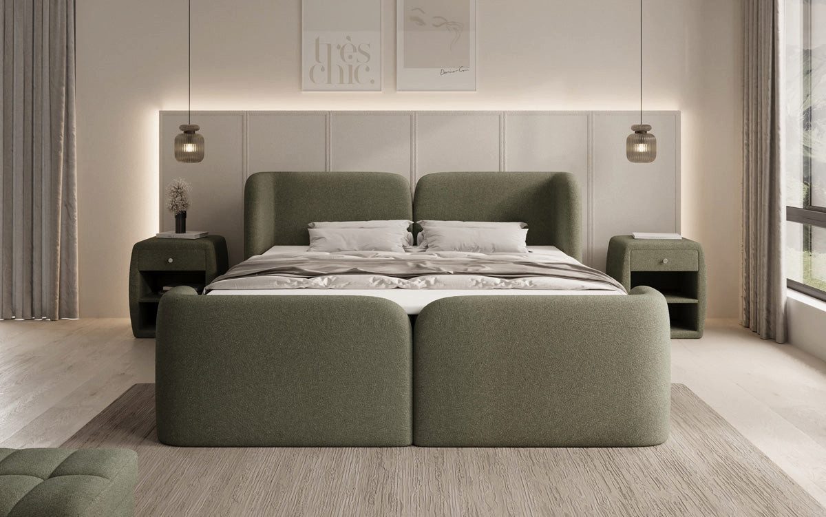 Luxusbetten24 Boxspringbett Riva in Bouclé mit Stauraum, wahlweise mit oder ohne Topper – Bild 3 von 4