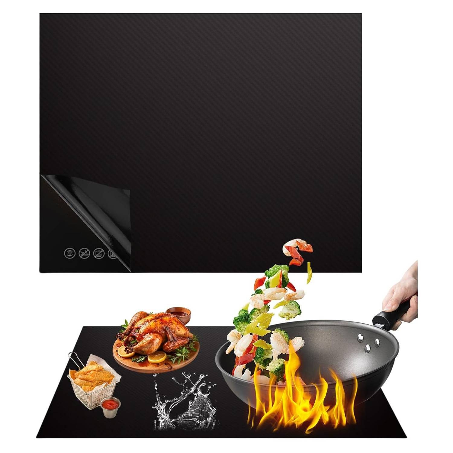 BlingBin Herd-Abdeckplatte 51 * 63cm Große Induktionskochfeld Schutzmatte, Silikon Abdeckplatte, Silikon, (1er Set, 1 tlg., 1 Stück), HitzebestäNdiges Wärmeisolierte Pad für Induktionsherd, Schwarz