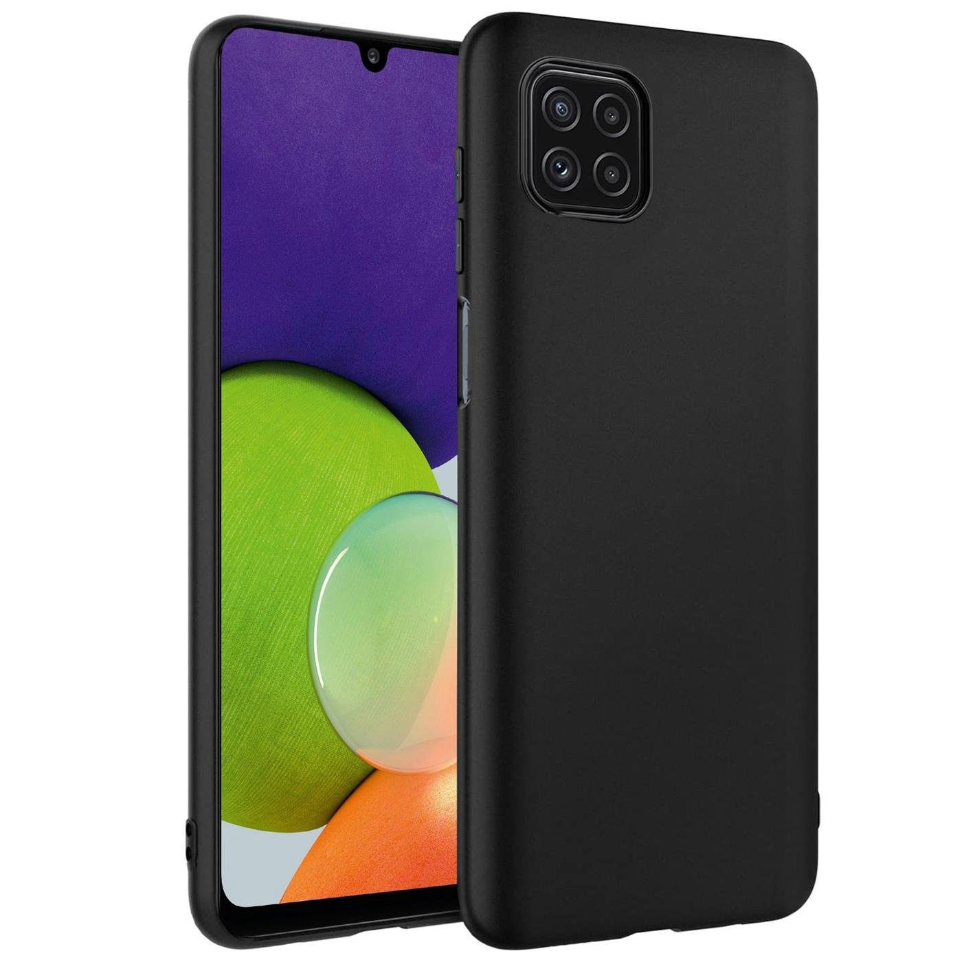 CoolGadget Handyhülle Handy Schutzhülle für Samsung Galaxy A22 5G matt schwarz 6,6 Zoll, Silikon TPU Hülle Schutz Tasche Cover schlicht Slim Case