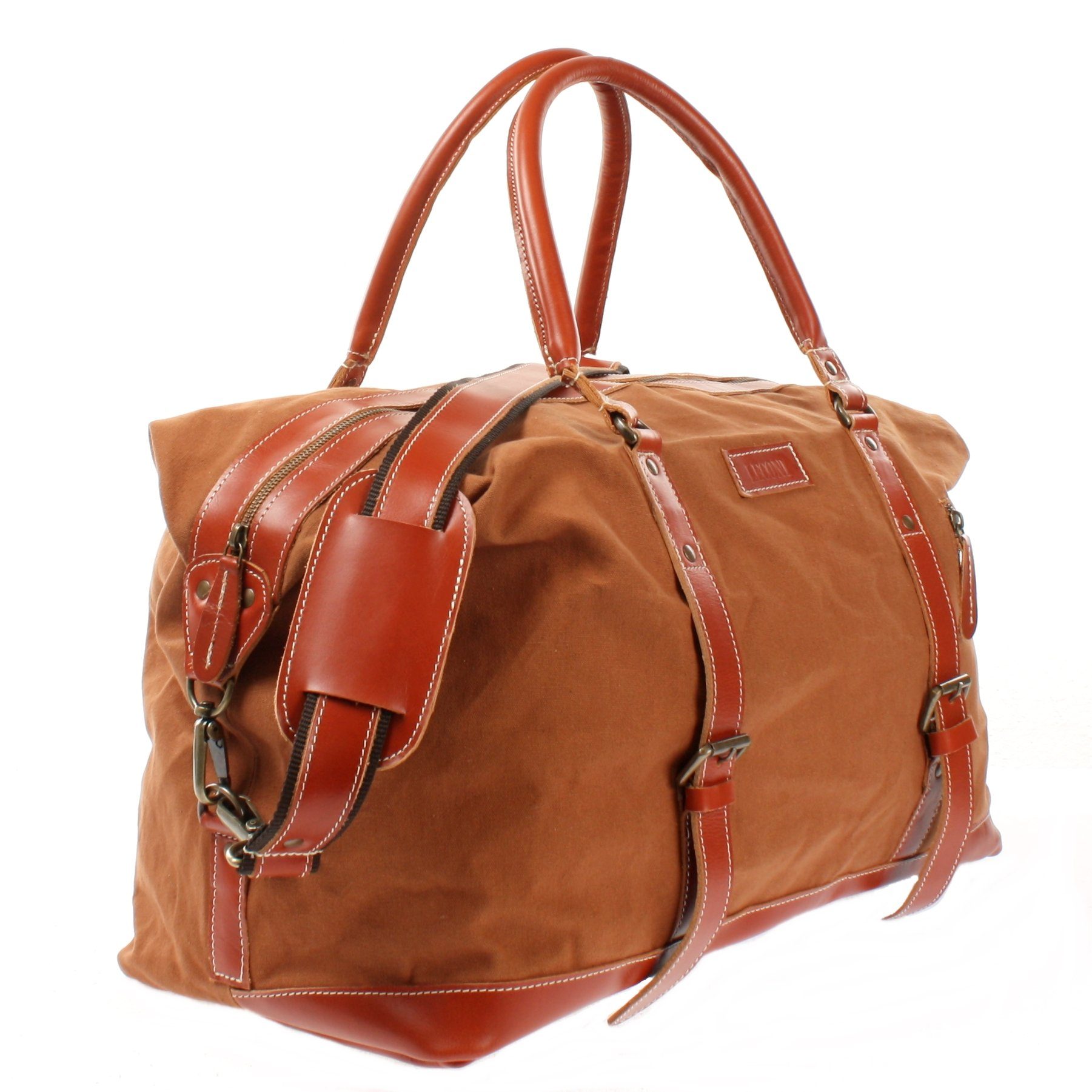 LECONI Weekender Reisetasche Damen & Herren Handgepäck Sporttasche Leder Canvas LE2010, für Reise & Sport - XL-Format - 62x38x25 cm