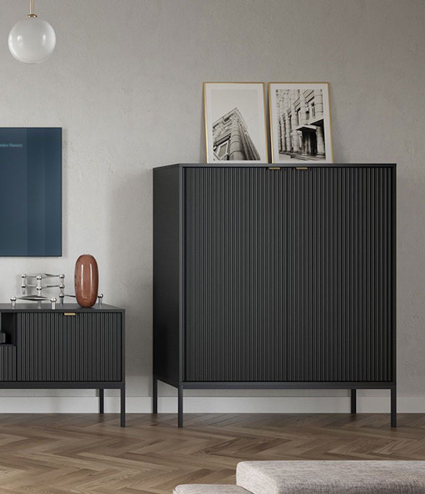 Feldmann-Wohnen Highboard Nova (1 St), 104cm schwarz 2-türig MDF