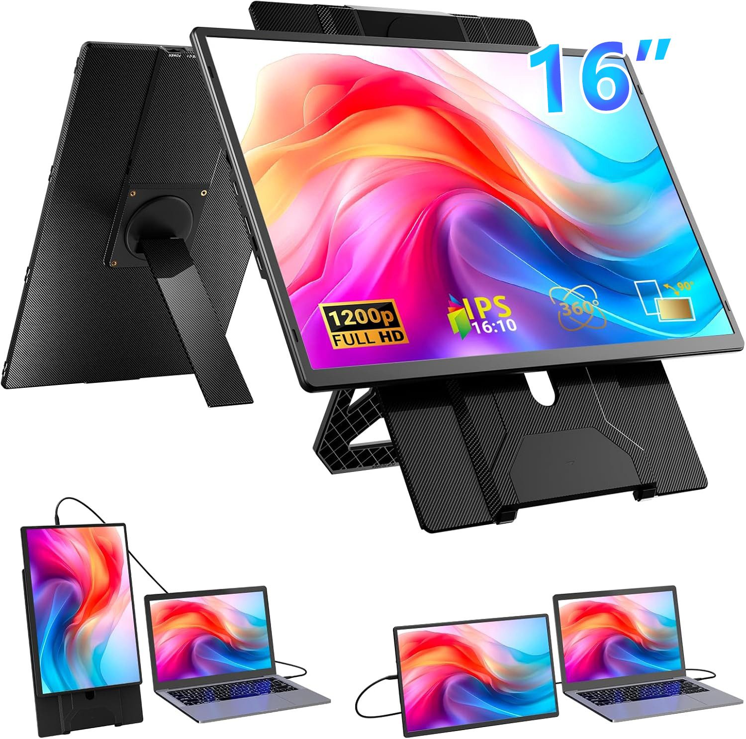 KEFEYA 16" FHD Laptop Bildschirm Erweiterung USB-C Laptop-Bildschirm-Extender Portabler Monitor (36 cm/16 ", 1920 × 1200 px, Full HD, 60 Hz, HDR, usb c Dual Display, Plug-and-Play, 1,27kg, für 13-17,3'' Laptop)