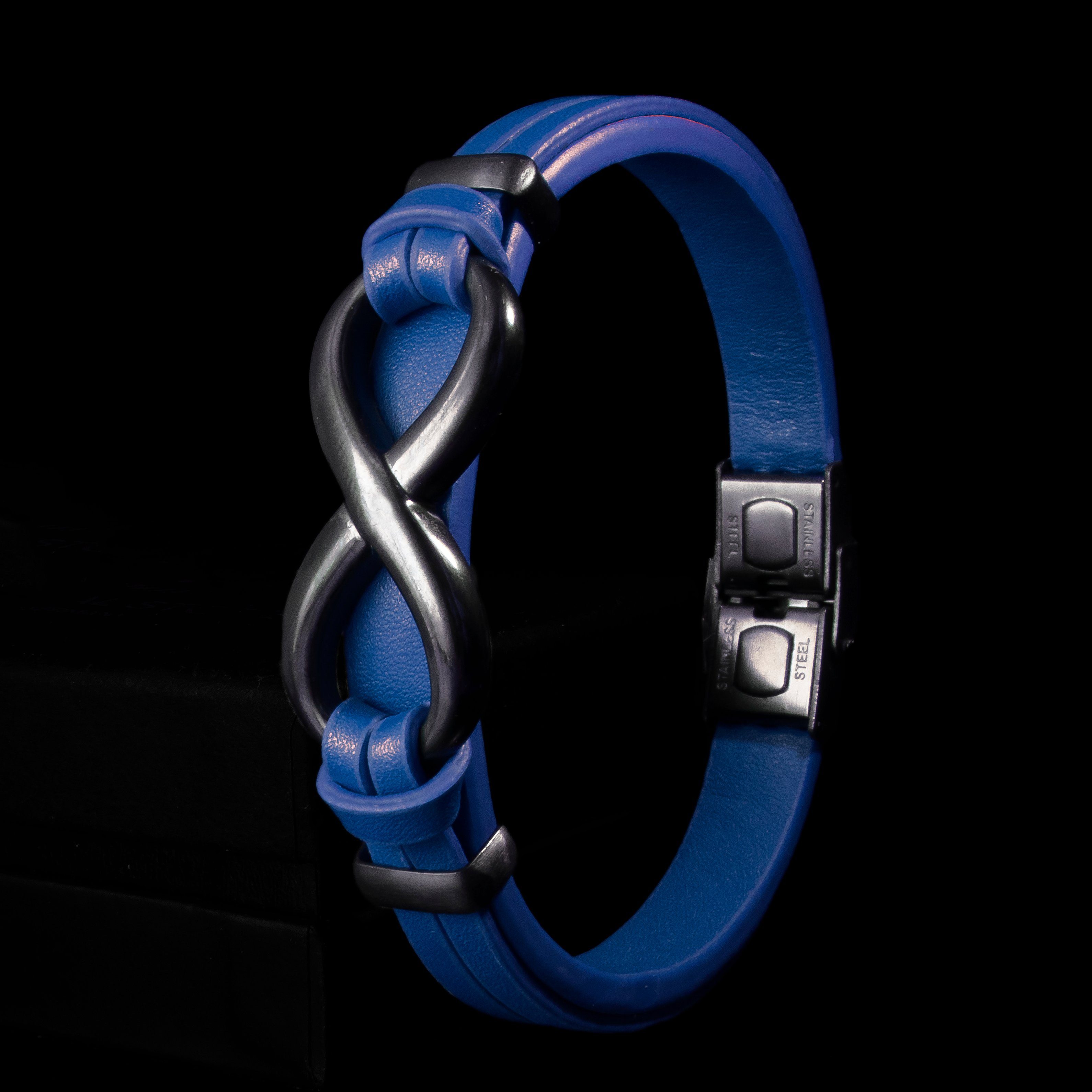 Herren in Lederarmband UNIQAL.de Germany Unendlichkeit "INFINITY" Style, Handgefertigt), Casual Armband Designed Echtleder, Blau (Edelstahl, Leder