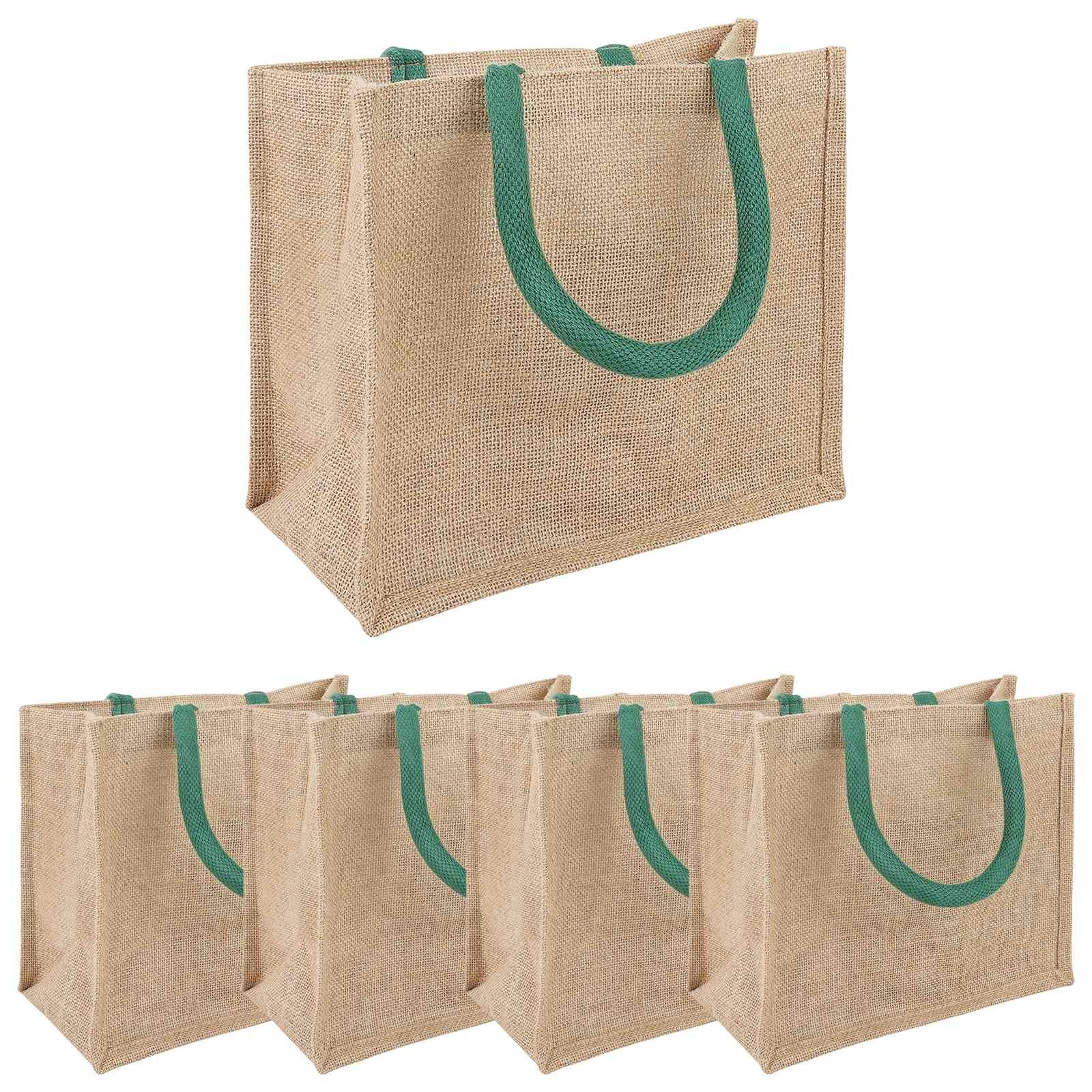 vidaXL Einkaufstrolley Jute-Handtaschen 5 Natürlich und Grün 26 x 22 x 14 cm
