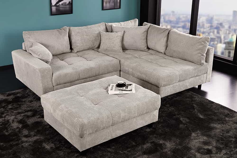 riess-ambiente Ecksofa KENT 220cm greige schwarz - Cord, L-Form, Federkern, FSC-zertifiziert, Einzelartikel 1 Teile, Moderne Wohnlandschaft inkl. Hocker - ideal – Bild 4 von 5