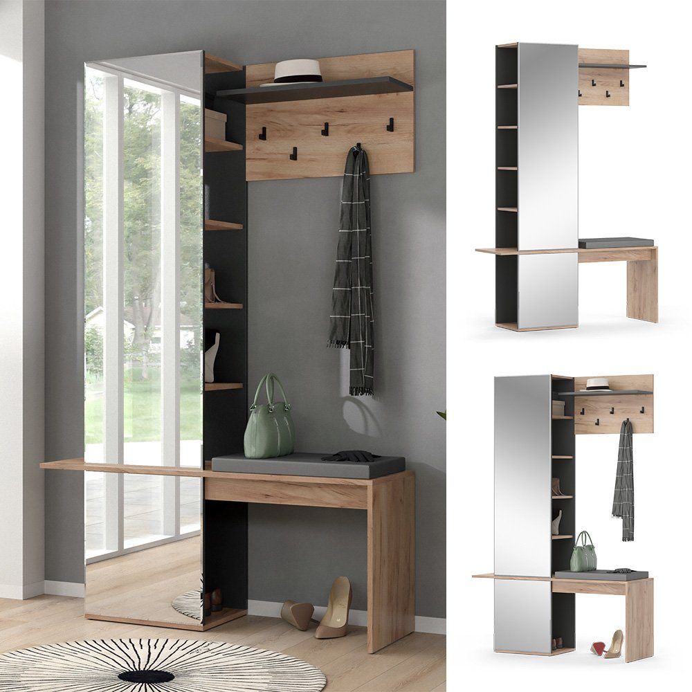 Vicco Garderoben-Set Adeline, Goldkraft Eiche/Anthrazit, 120 günstig online kaufen