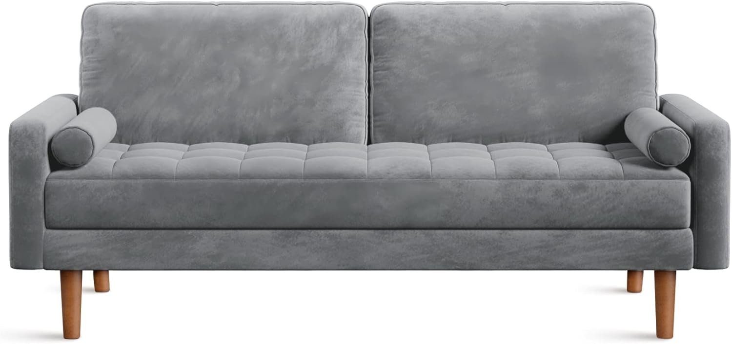 Vesgantti Sofa 2 Sitzer Sofa, Samt Couch mit 2 Wurfkissen 148x78x85cm für Wohnzimmer