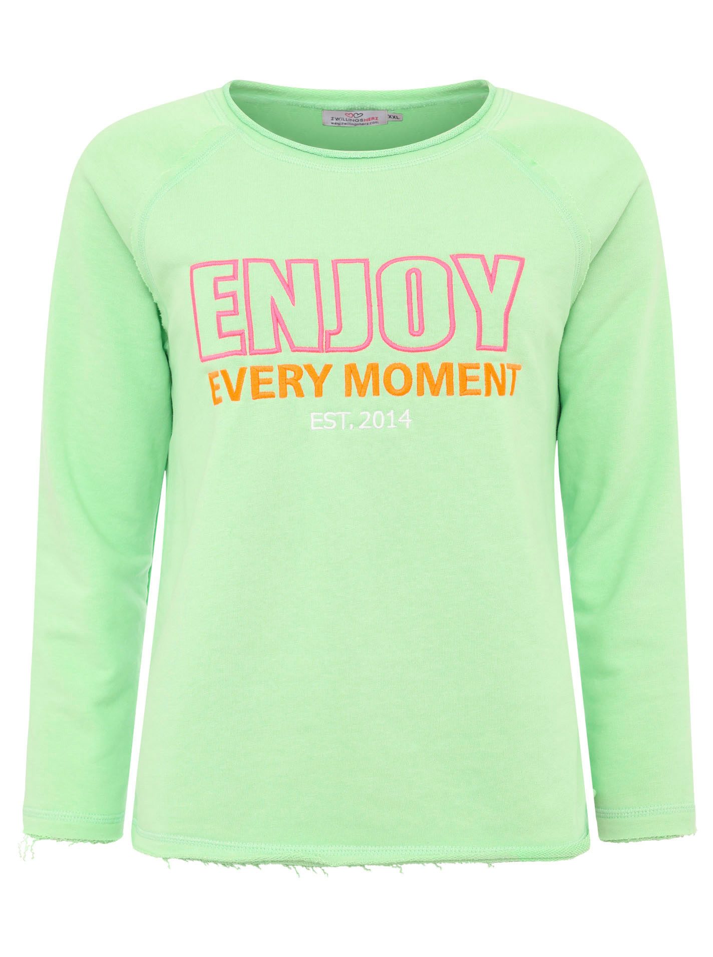 Zwillingsherz Sweatshirt "Enjoy" mit Used-Look Kanten und Stickerei günstig online kaufen