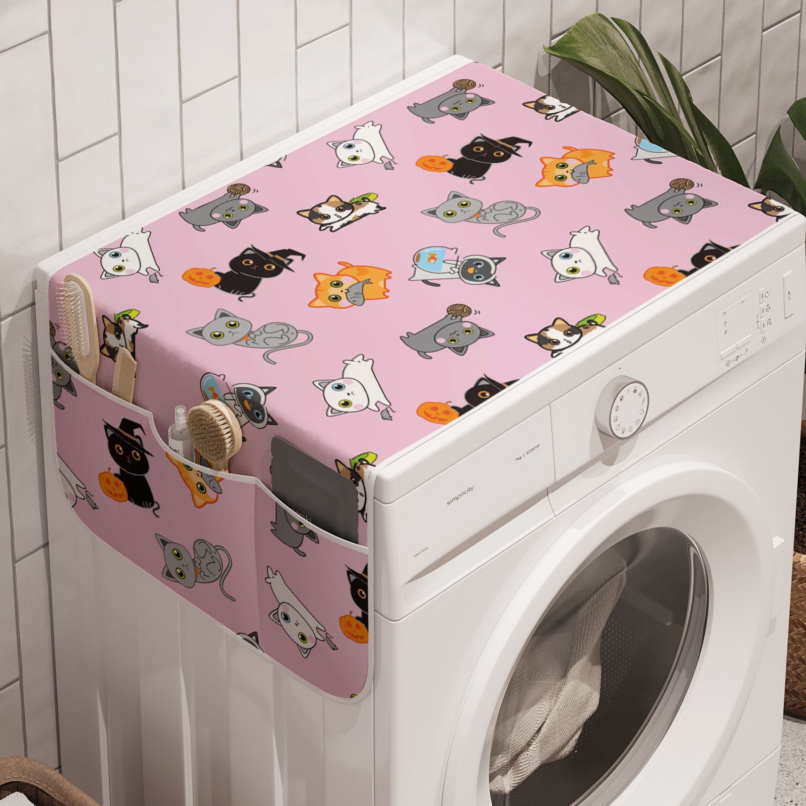 Abakuhaus Badorganizer Anti-Rutsch-Stoffabdeckung für Waschmaschine und Trockner, Katze Bunte Baby-Kätzchen | Bad-Organizer