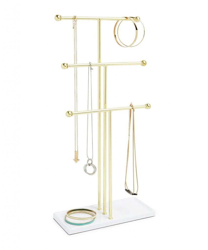 Umbra Schmuckbaum Umbra Trigem Schmuckständer weiß/goldfarben Schmuckbaum Kettenhalter, gepolsterte Unterlage