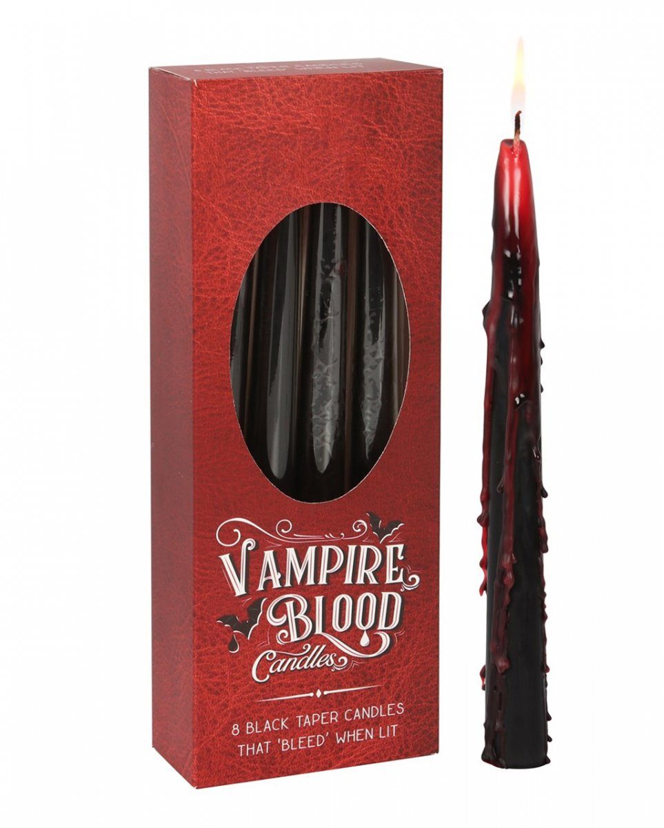 Horror-Shop Dekofigur Schwarze Vampirblut Spitzkerzen 8 Stück