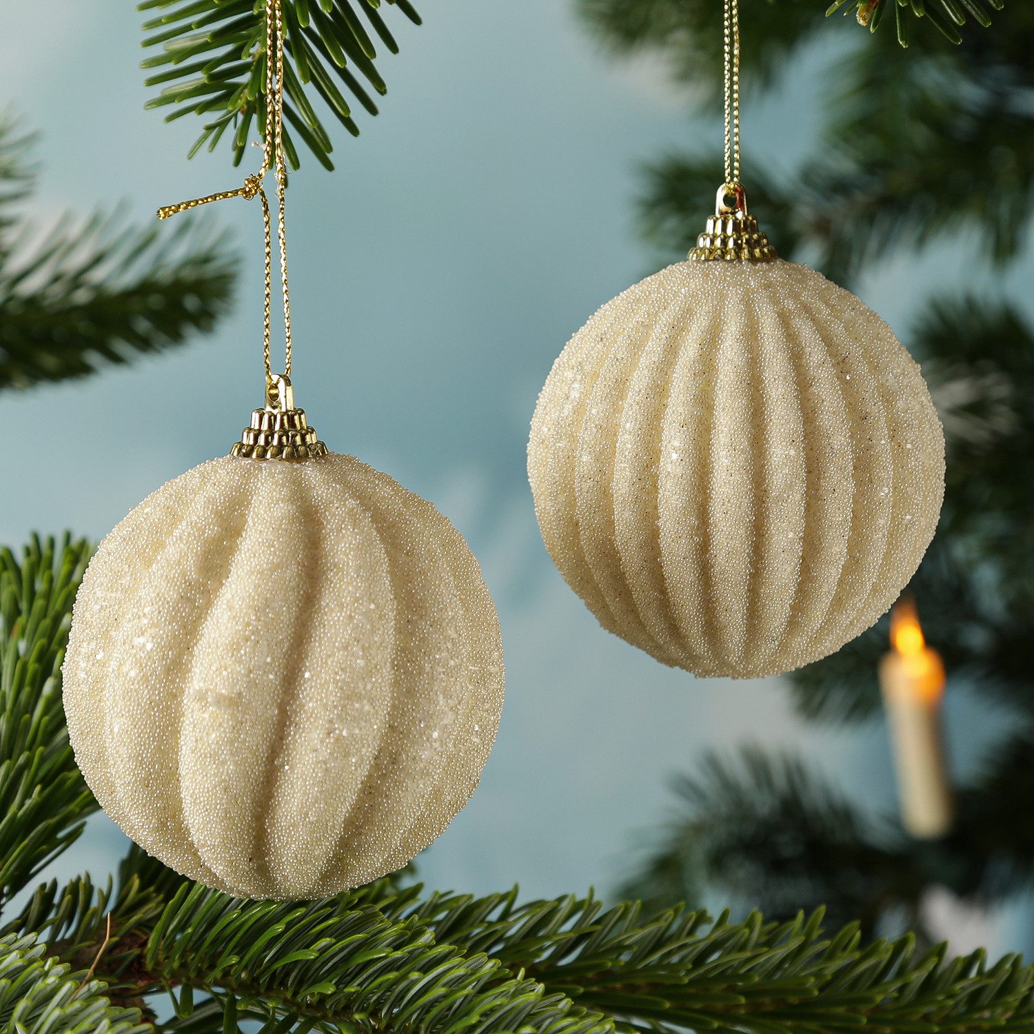 MARELIDA Weihnachtsbaumkugel Christbaumkugeln Weihnachtskugeln bruchfest 2 Designs 8cm creme 12St. (12 St)