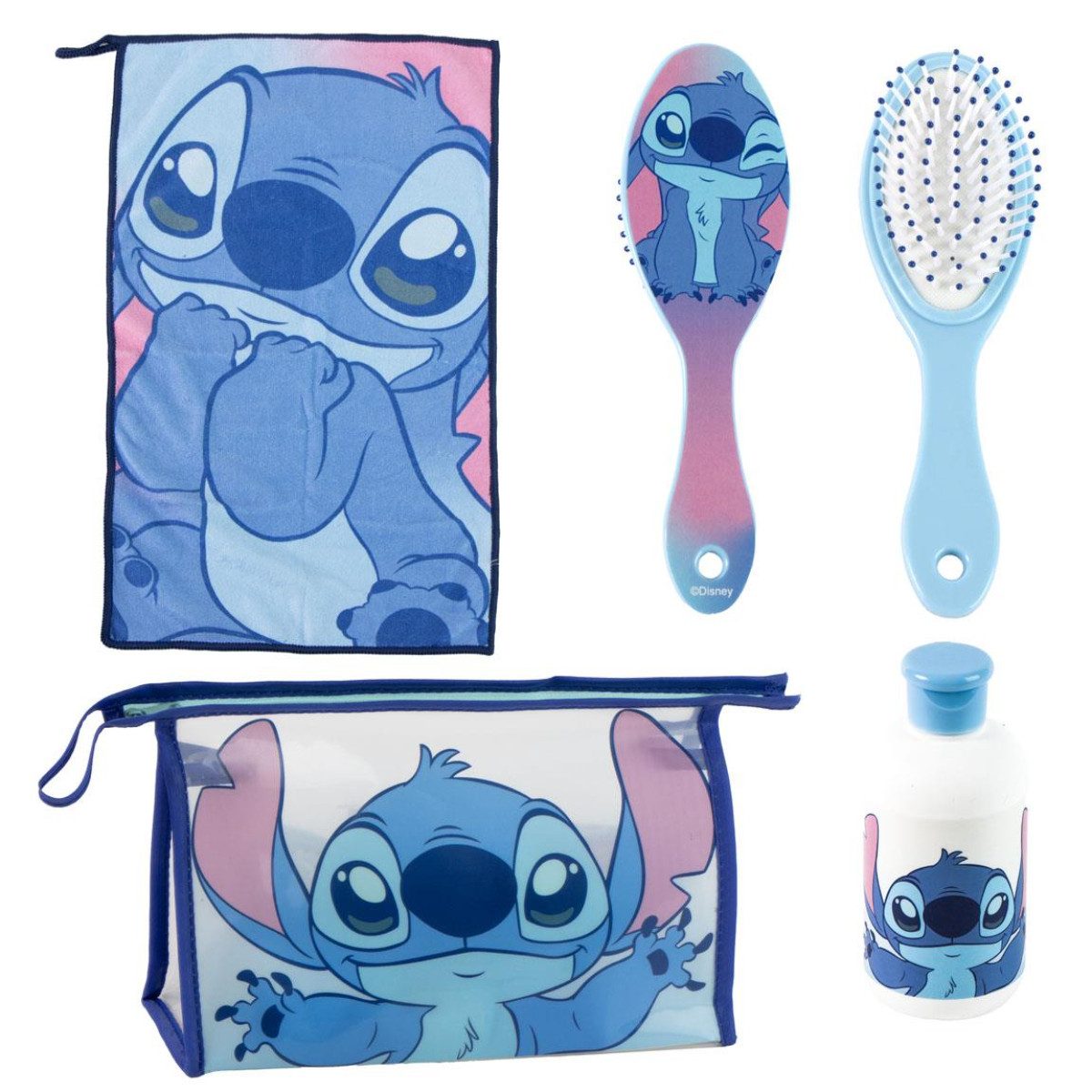 Lilo & Stitch Kulturbeutel - Kinder Waschset Haarbürste Handtuch Travel Zubehör (3-tlg)