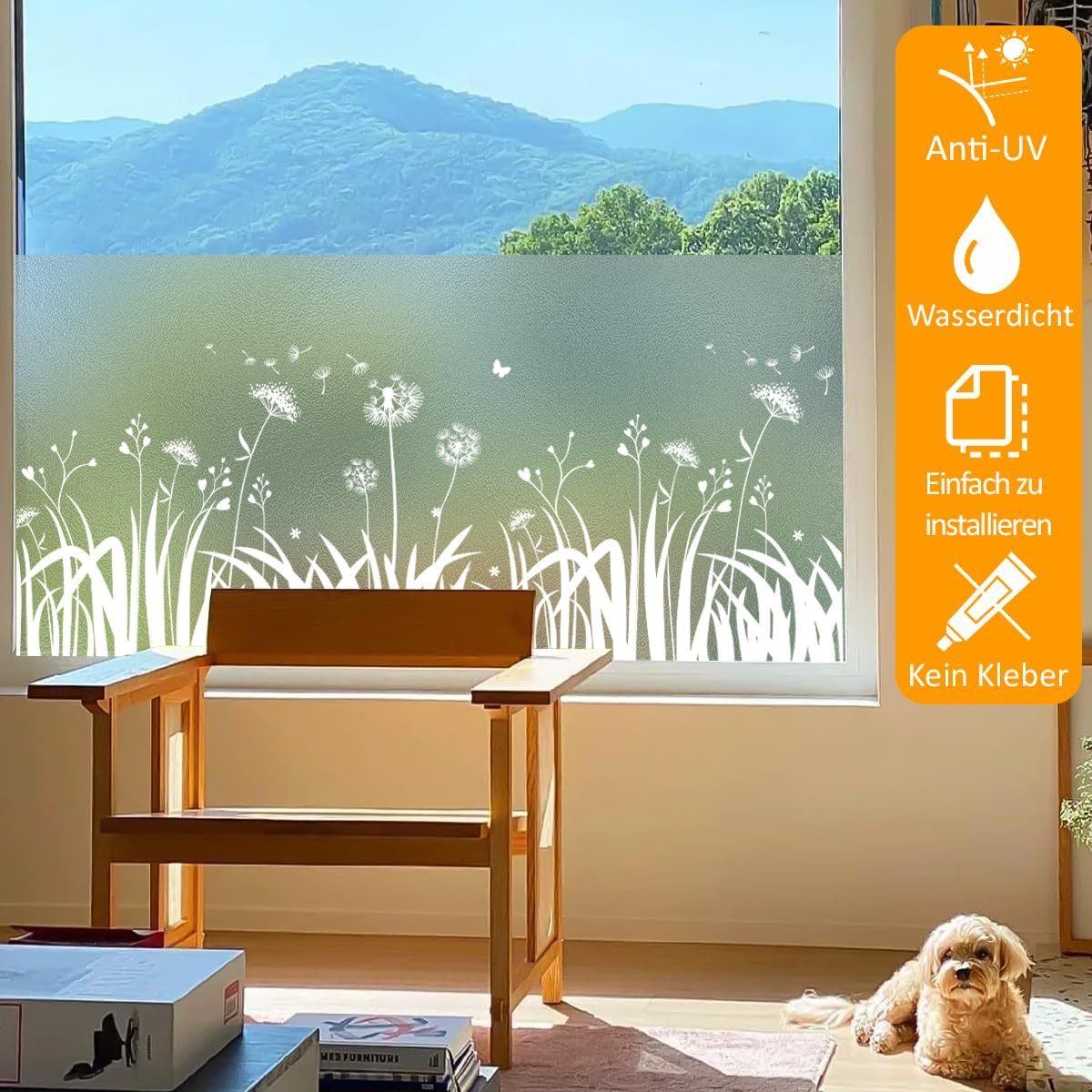Coonoor Fensterfolie Blickdicht Löwenzahn Sichtschutzfolie Anti-UV für Badezimmer