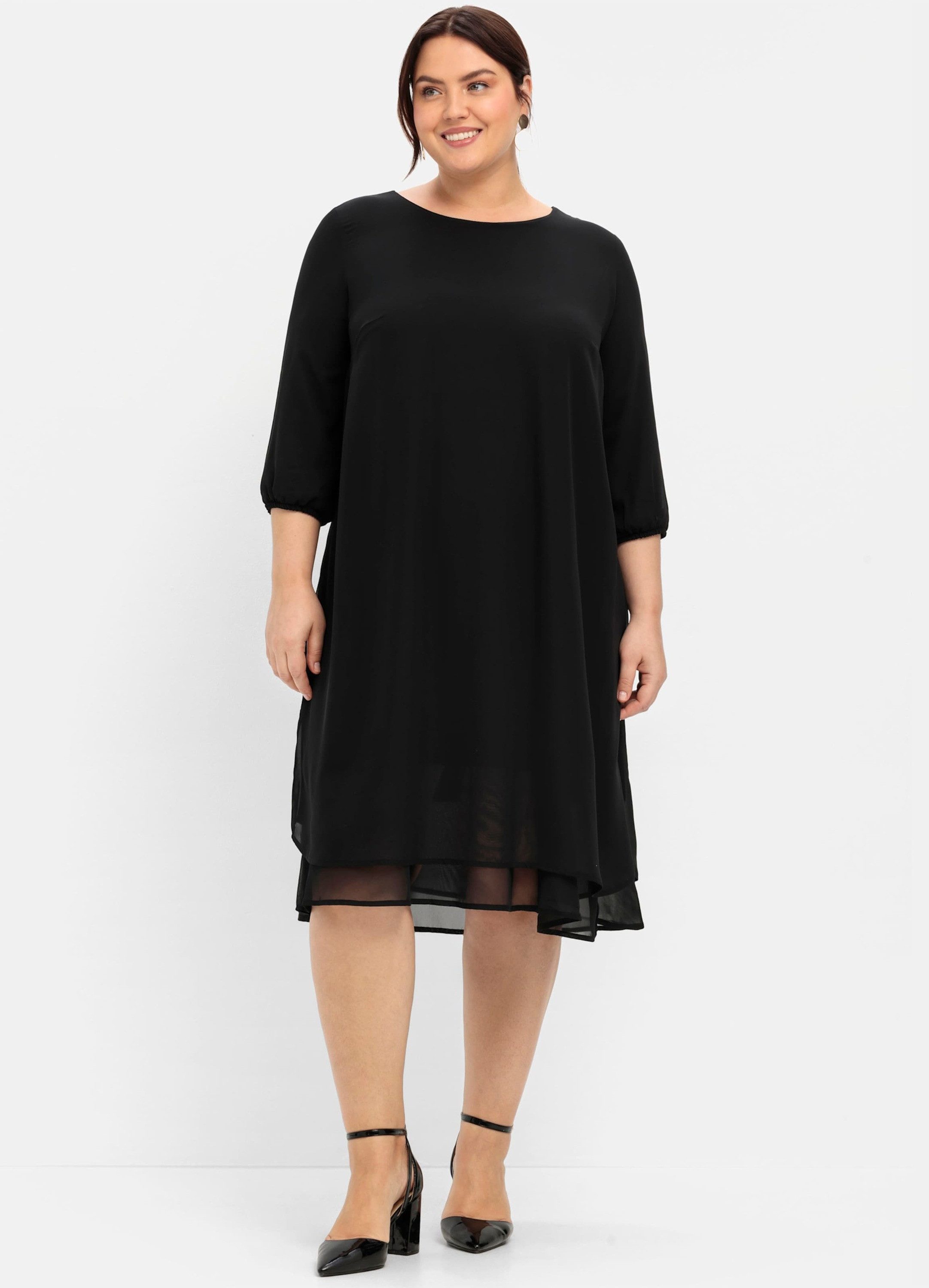 Sheego Etuikleid Chiffonkleid 3/4-Arm in Lagen-Optik