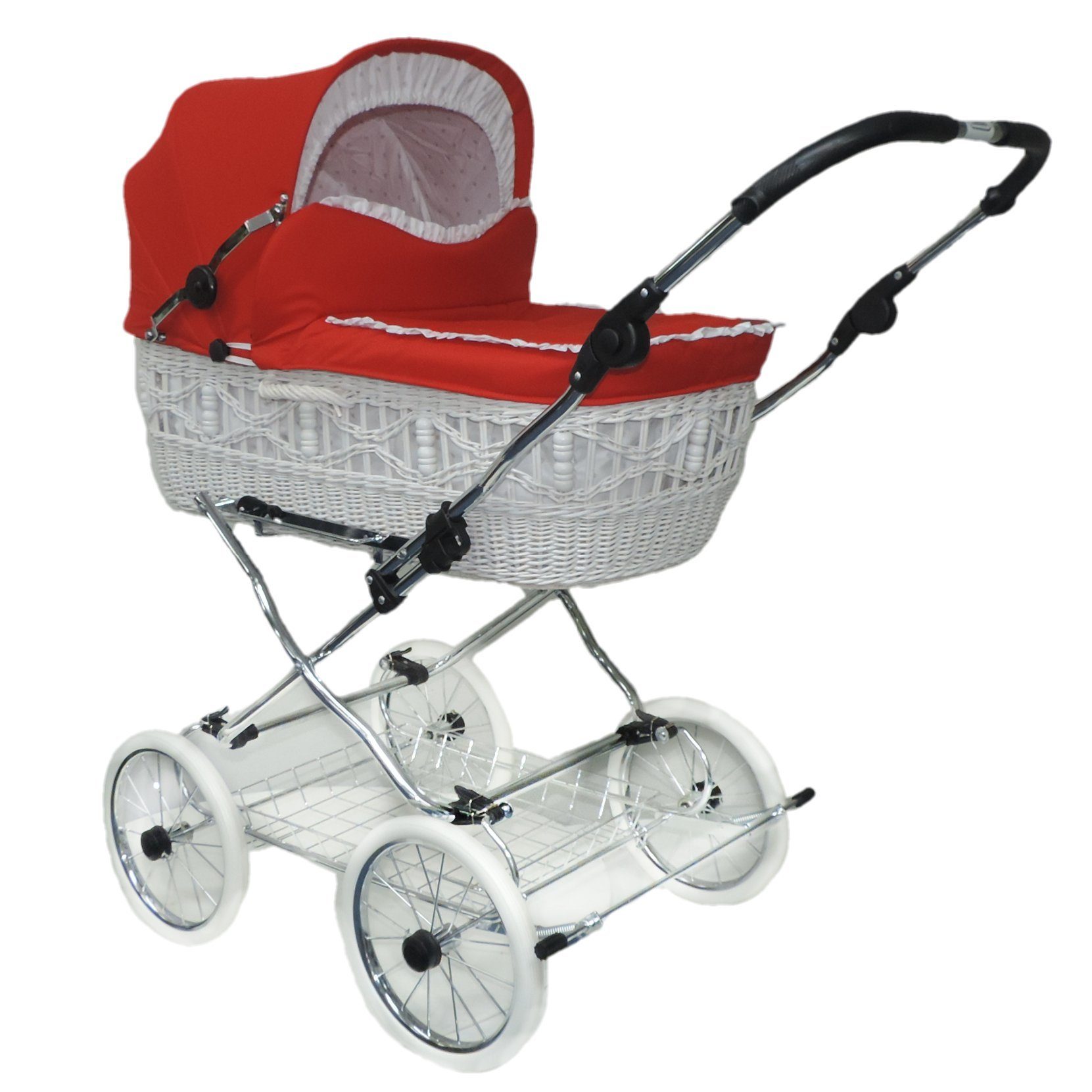 Eichhorn Kinderwagen Kombi-Kinderwagen Retro Korbkinderwagen Komplett-Set "Senator", Weide Weiß, inklusive Sportwageneinsatz (0-3 Jahre) / made in EU