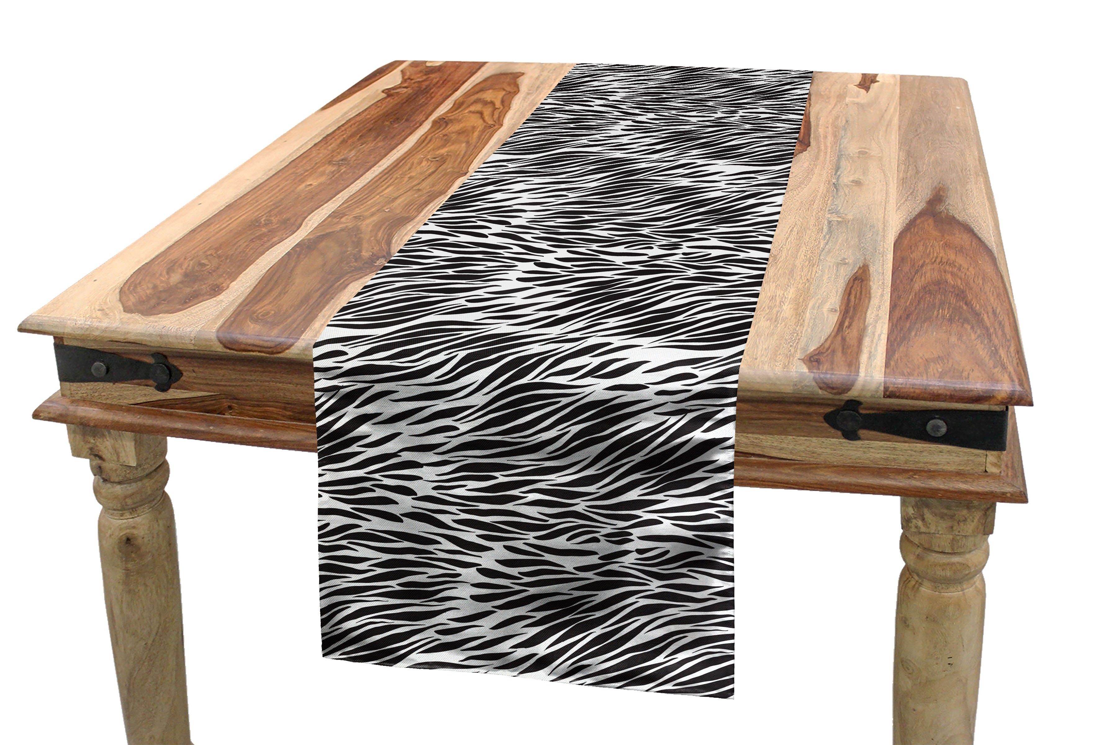 Rechteckiger Zebra-Druck Camo Schwarz Küche Weiß Dekorativer Tischläufer Esszimmer Tischläufer, Abakuhaus