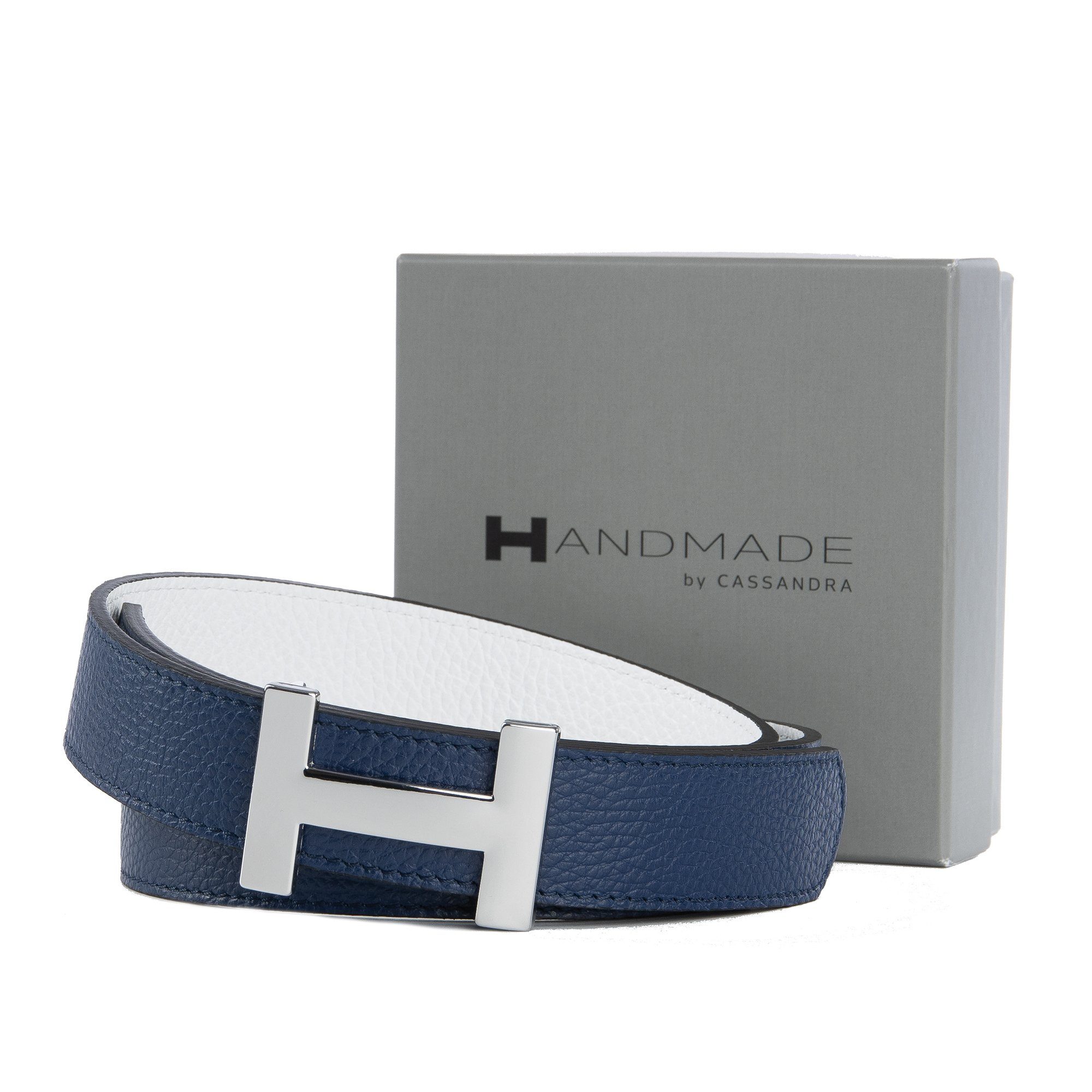 Handmade by CASSANDRA Wendegürtel "Two Sides" mit edler H-Schließe - ECHT LEDER Wendegürtel mit Geschenkbox