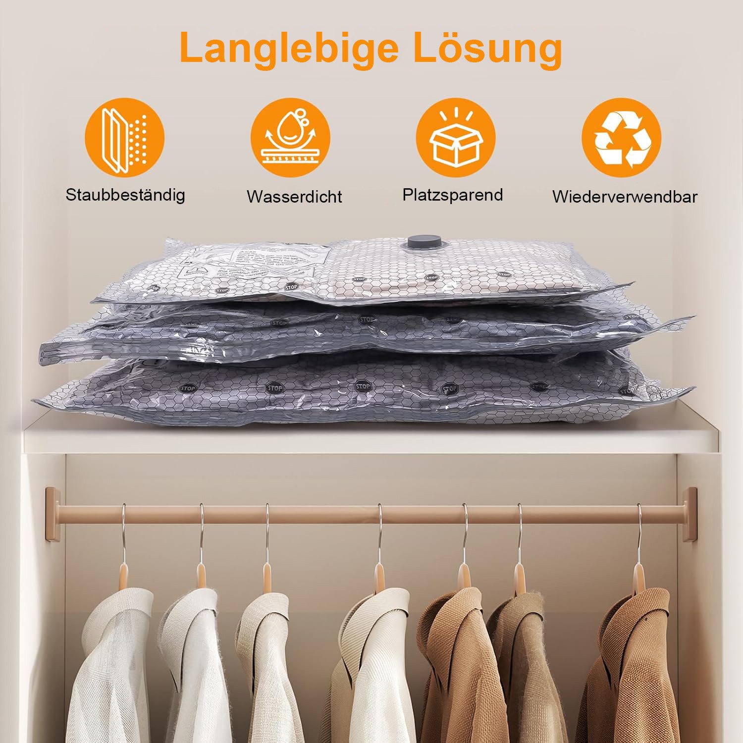 Futicare Kofferorganizer Vakuumbeutel für Kleidung mit kabelloser Vakuumpumpe 15 Stück (Transparente, langlebige und wiederverwendbare Vakuumbeutel in drei Reisegrößen – ideal für Kleidung, Handgepäck und ordentliches Packen auf Reisen)