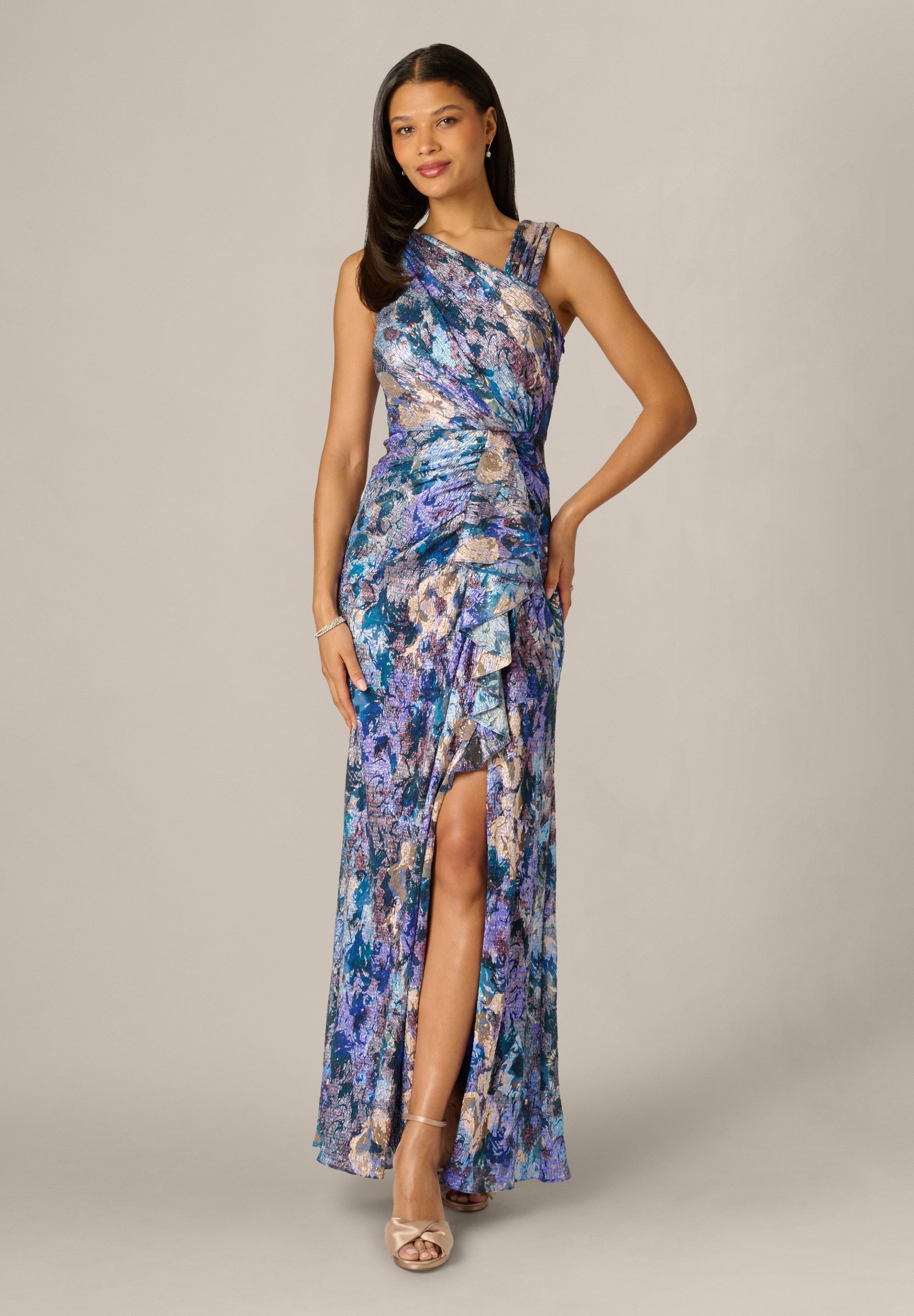 Adrianna Papell Abendkleid Metallic Crinkle Mesh Gown Schimmerndes und strukturiertes Abendkleid