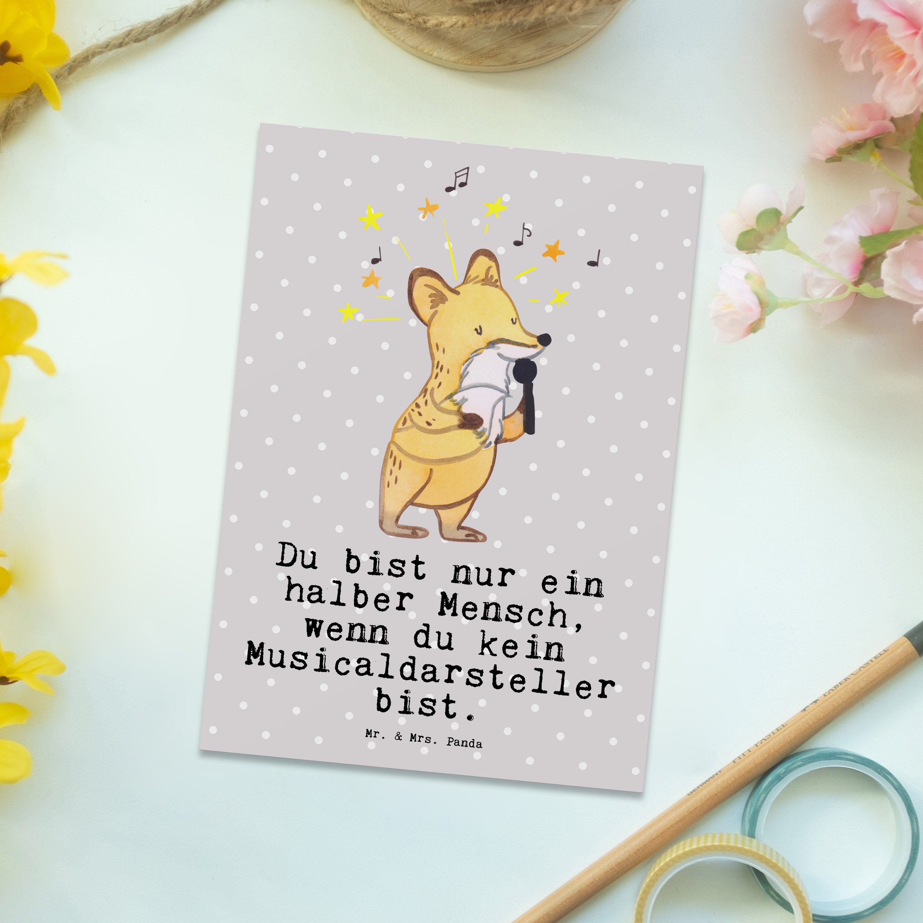 Panda Mrs. - Postkarte Geschenkkarte Pastell mit & - Mr. Grau Herz Musicaldarsteller Geschenk,