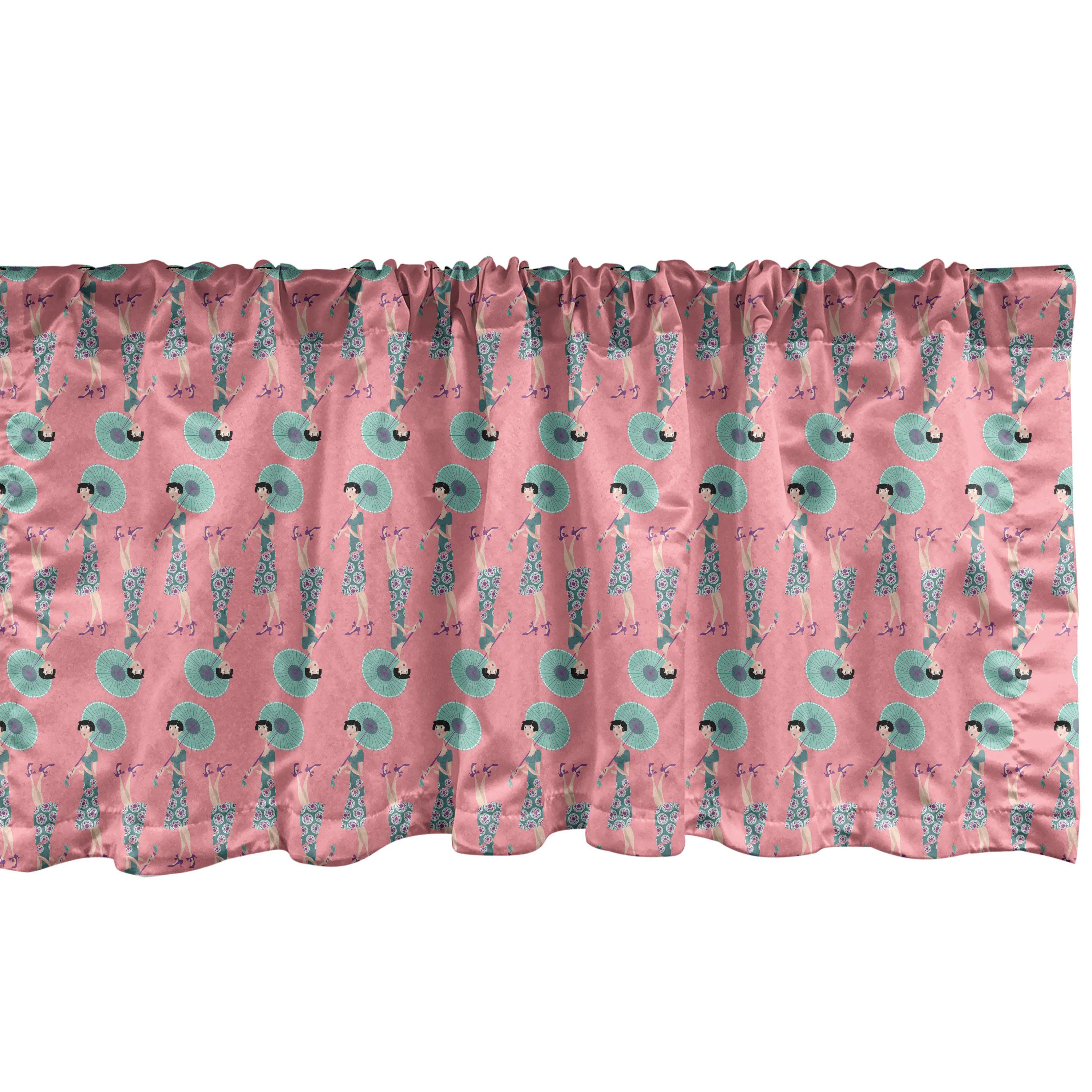 Scheibengardine Vorhang Volant für Küche Schlafzimmer Dekor mit Stangentasche, Abakuhaus, Microfaser, Modern Mädchen Hält Regenschirm Hipster