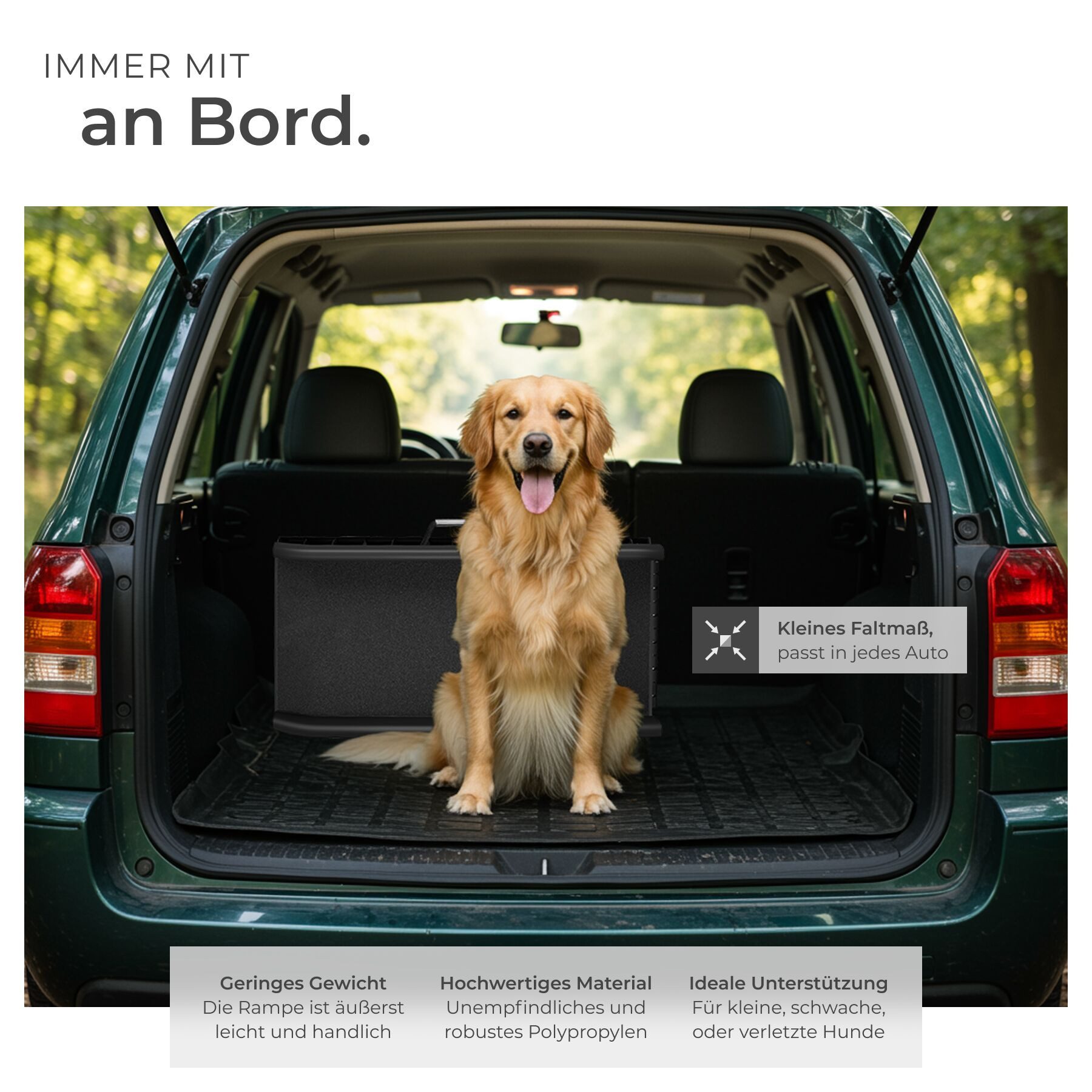 tectake Hunderampe Einstiegsrampe für Hunde, 155 x 40 x 14 cm, klappbar und rutschfest (Klapprampe Paw Step, in schwarz), Belastbarkeit 90 kg, mit kunststoffummantelten Trageschlaufen