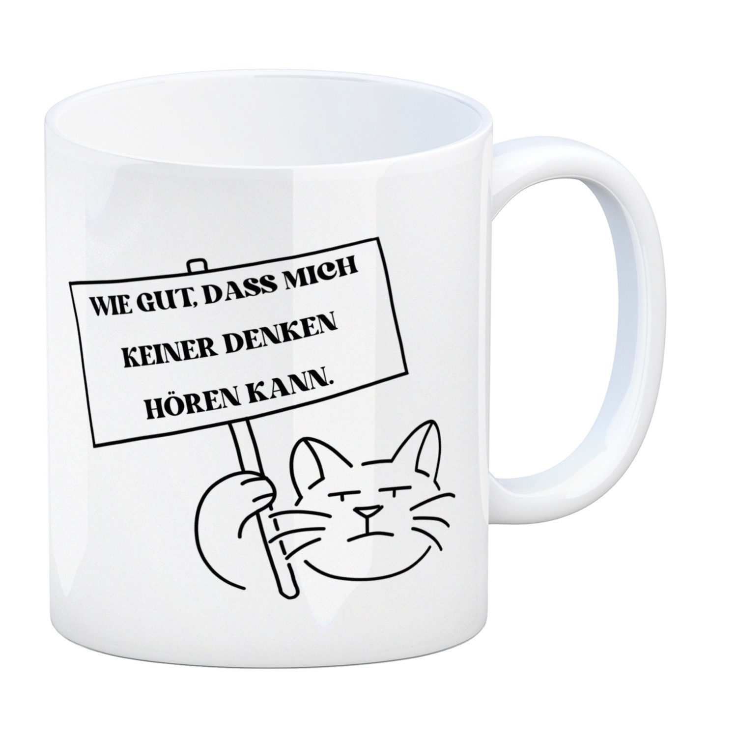 Tasse Grummelige Katze Kaffeebecher mit Spruch gut dass mich keiner denken