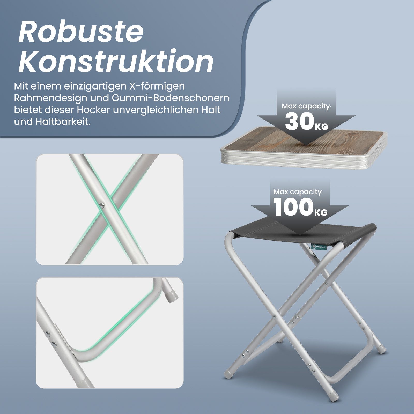 HOMECALL Campinghocker Klapphocker mit MDF Tisch aus Aluminium Leichter kleiner Aussenstuhl (1 St), für Camping, Angeln, Picknick, Reisen und Wandern