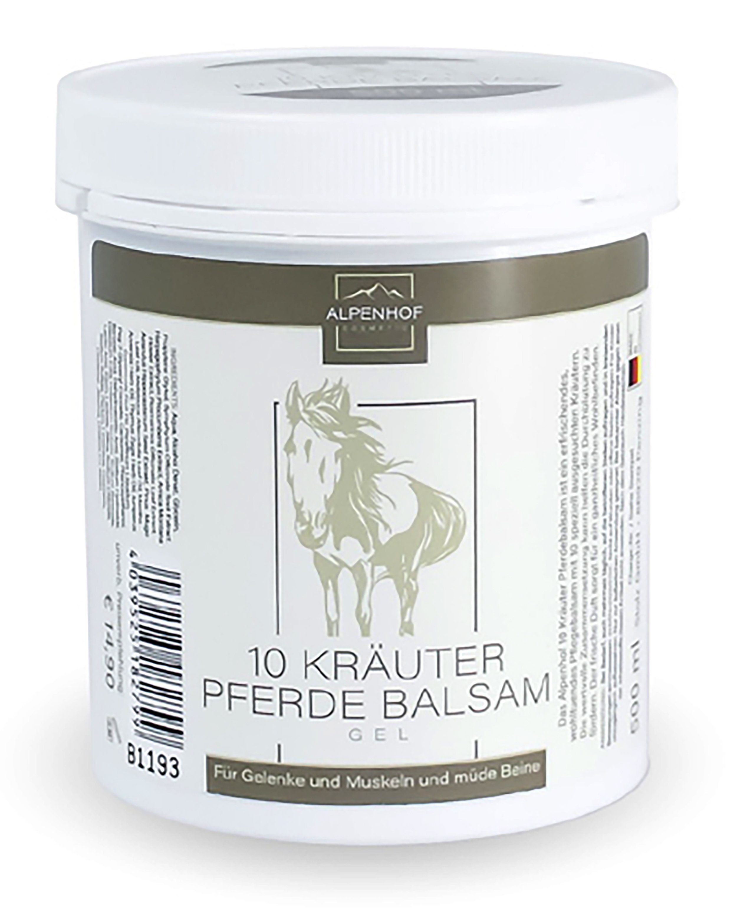 ALPENHOF Körpercreme 10 KRÄUTER PFERDEBALSAM 500ml für Gelenke und Muskeln Pferdesalbe 99, Sportgel Körpercreme Balsam Creme Gel