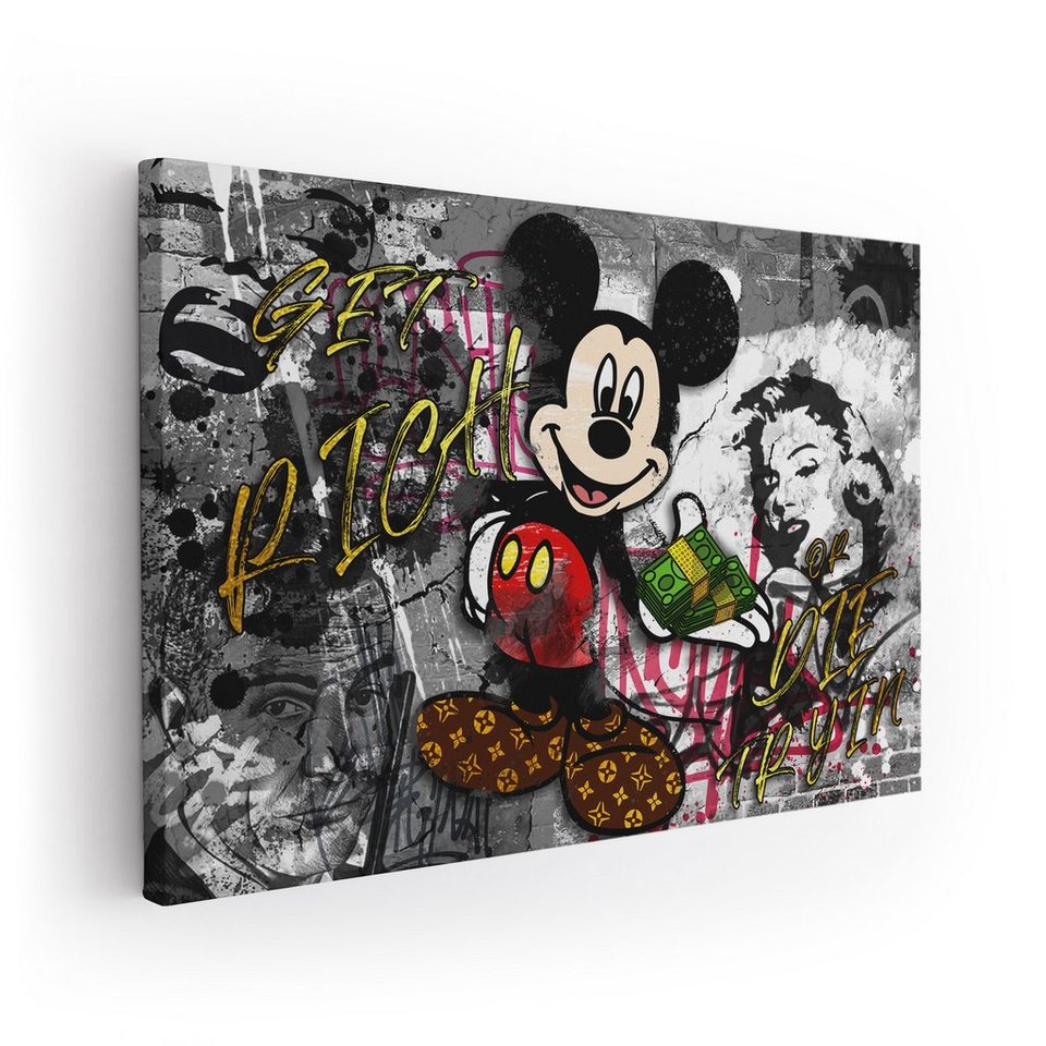 ArtMind Wandbild Micky Get rich or die, Premium Wandbilder als Poster &  gerahmte Leinwand in 4 Größen, Wall Art, Bild, Canva