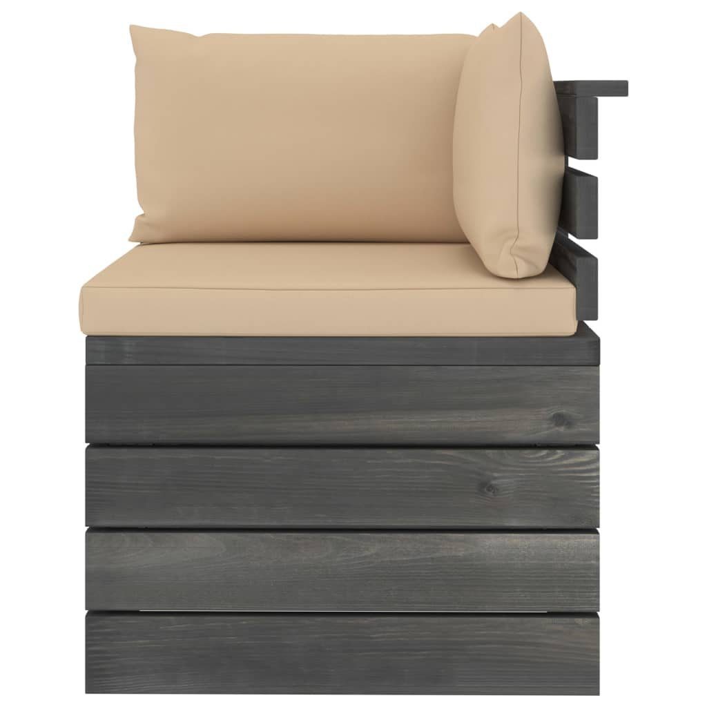 vidaXL Paletten (6-tlg) Gartenlounge-Set Garten-Sofagarnitur aus Beige mit Kiefernholz, Kissen 6-tlg.