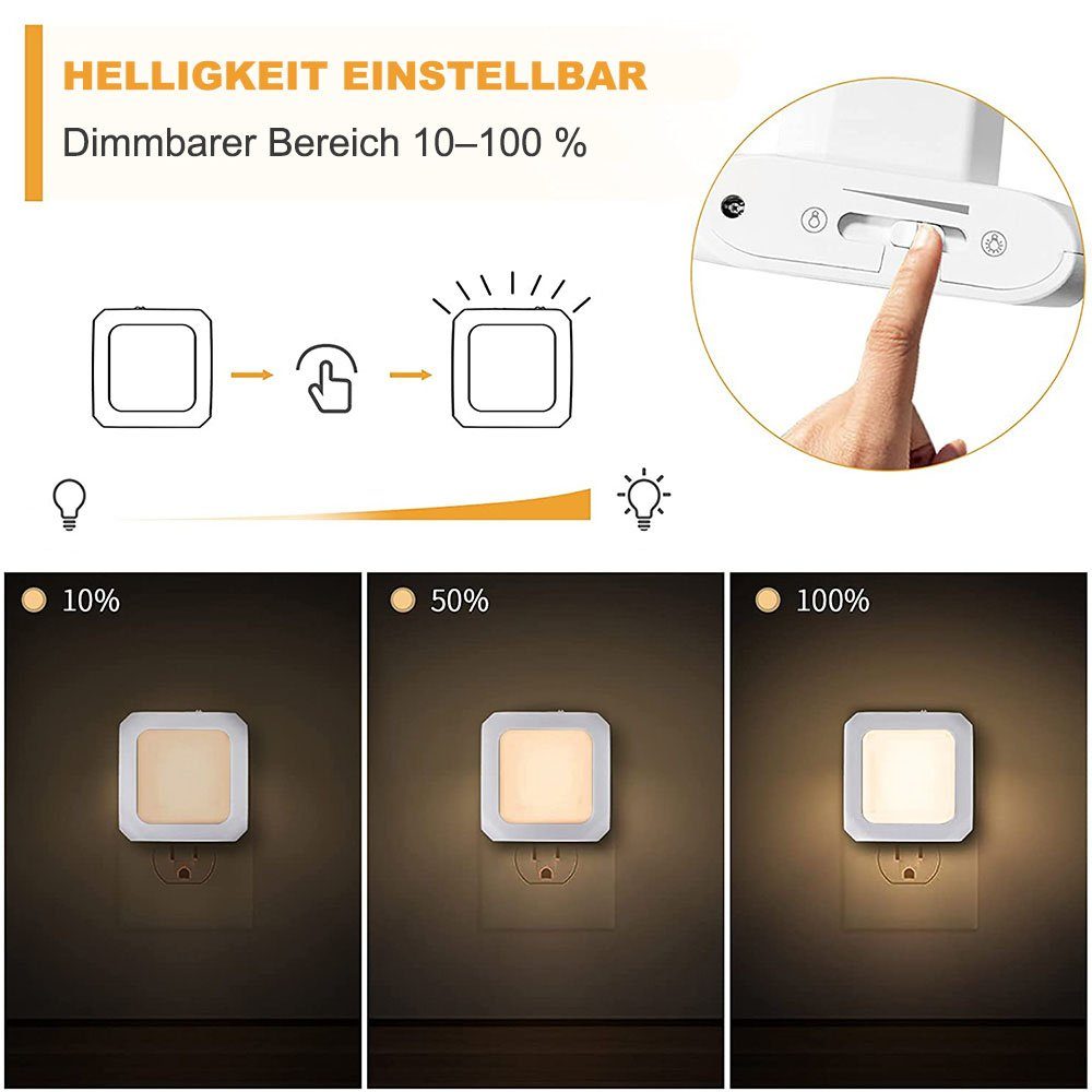 Sunicol LED Steckdosenleuchte ein/aus, automatisch Energieeffizient Weiß, dimmbar, Nachtlicht, warmweiß, Warmes LED