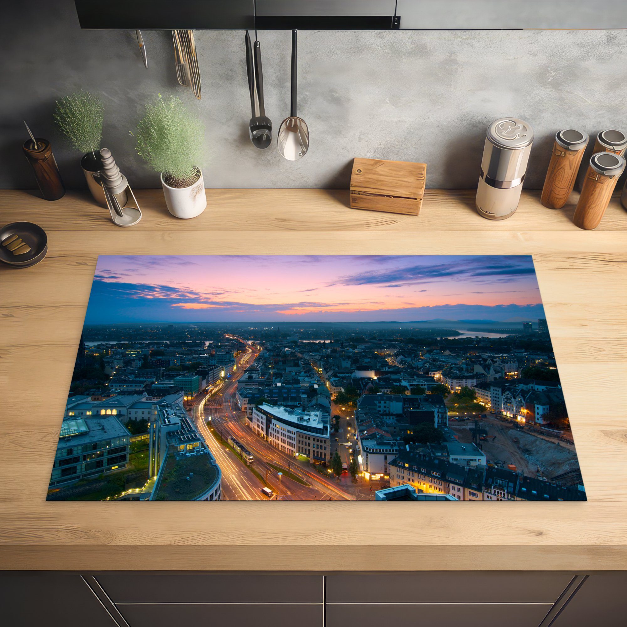 MuchoWow Herdblende-/Abdeckplatte Sonnenaufgang Ceranfeldabdeckung Induktionskochfeld Vinyl, Bonn, (1 der Stadt tlg), für deutschen Schutz cm, in küche, die 81x52