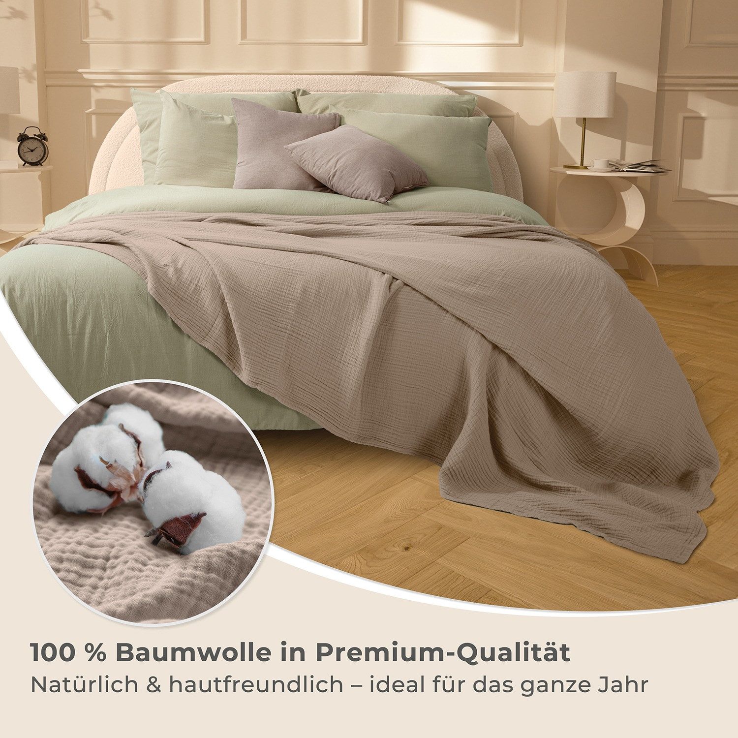 Laynenburg Tagesdecke Musselin aus 100% Baumwolle – Baumwolldecke, Kuscheldecke, Wohndecke als Sommerdecke, Bett-Überwurf, Couch-Überwurf, Sofa-Decke – Bild 4 von 5