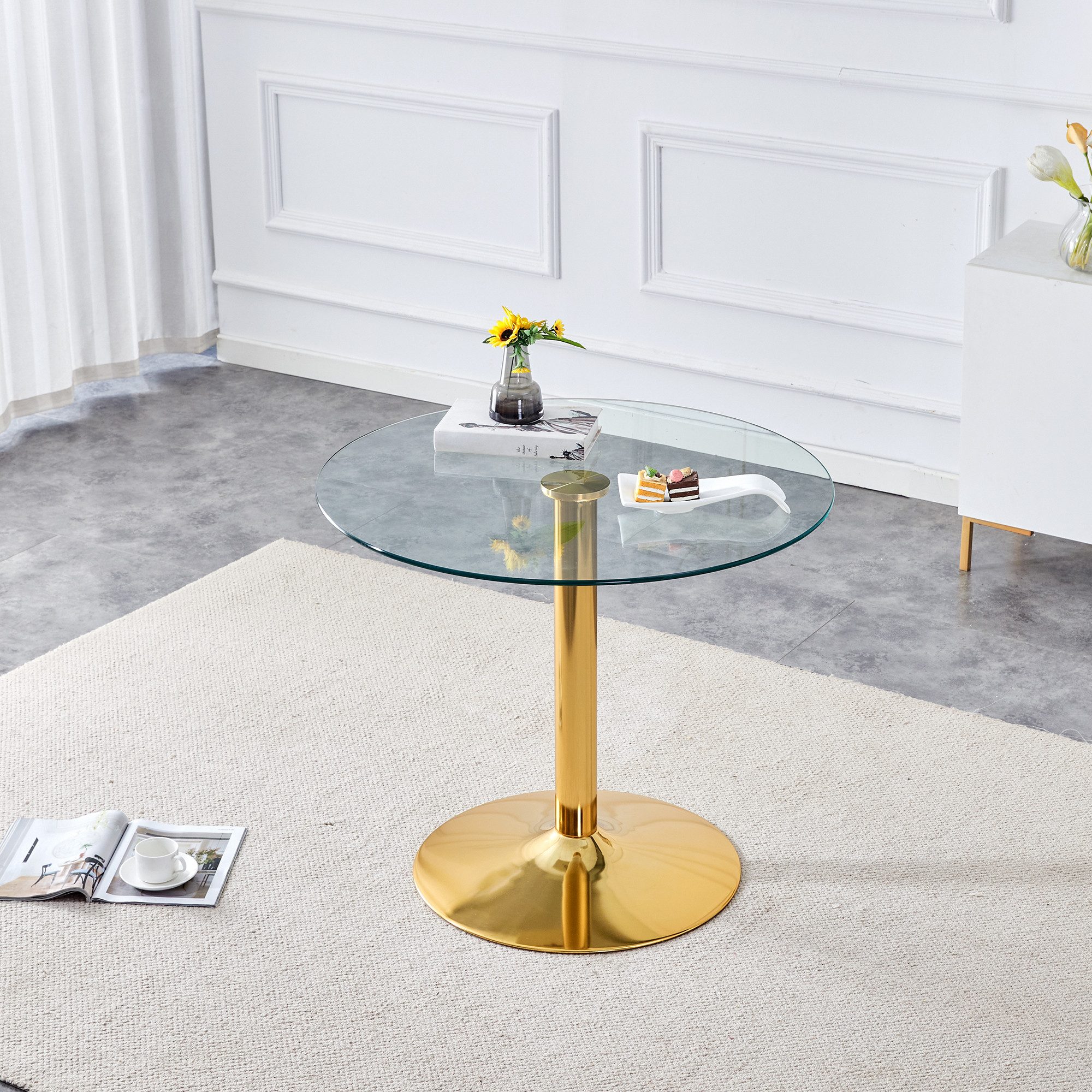 MODFU Esstisch Runder Glas-Bistrotisch 85 cm mit minimalistischer Ausstrahlung (1-St., Hochtisch, Sofatisch)