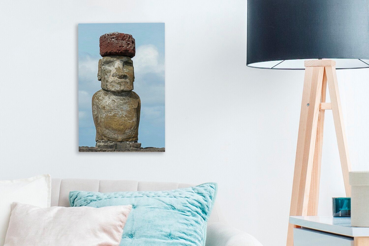 OneMillionCanvasses® inkl. der 20x30 Leinwandbild bespannt fertig Nahaufnahme (1 einer cm auf Leinwandbild Gemälde, St), Zackenaufhänger, Osterinsel, Moai-Statue