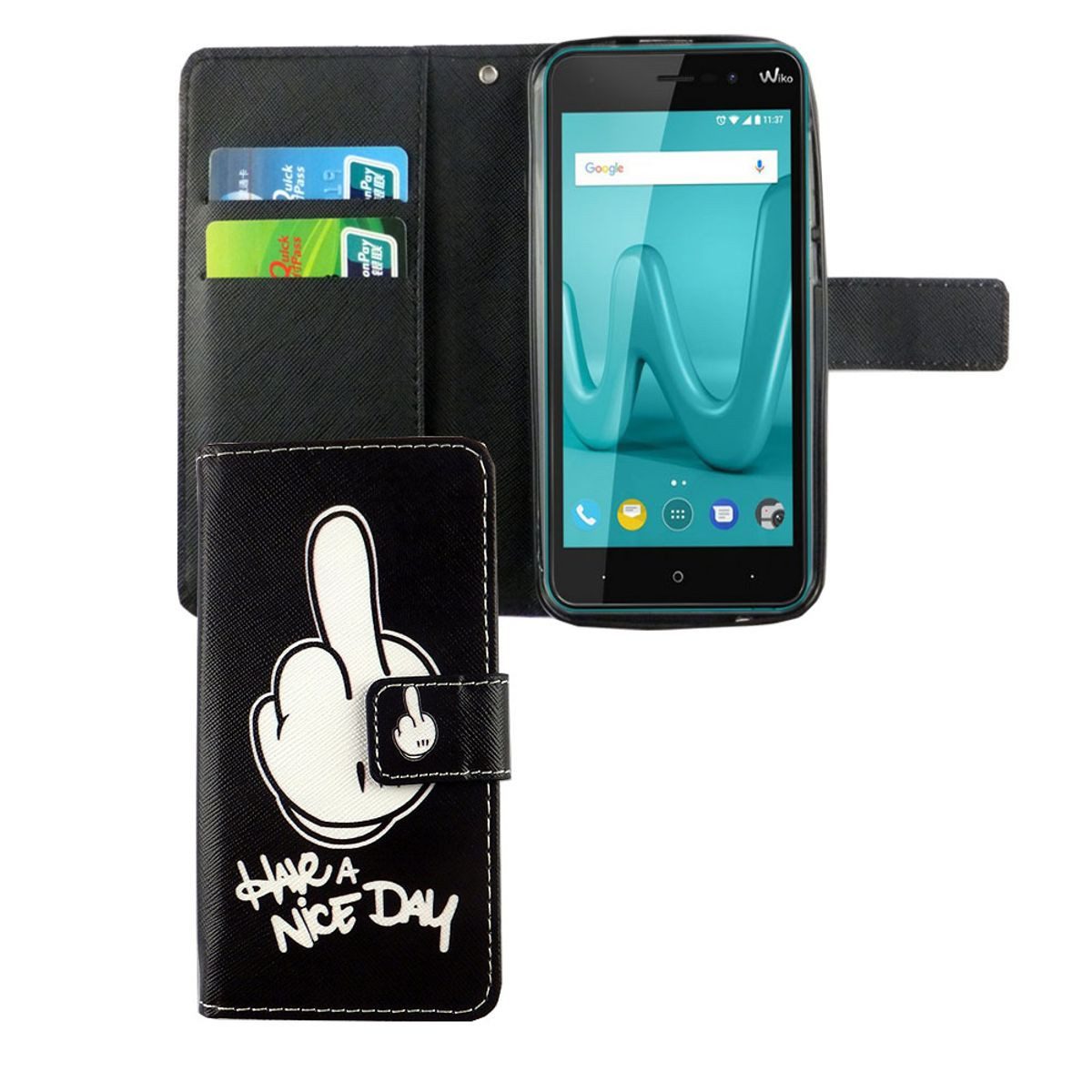König Design Handyhülle Wiko Lenny 4, Wiko Lenny 4 Handyhülle Bookcover Schwarz